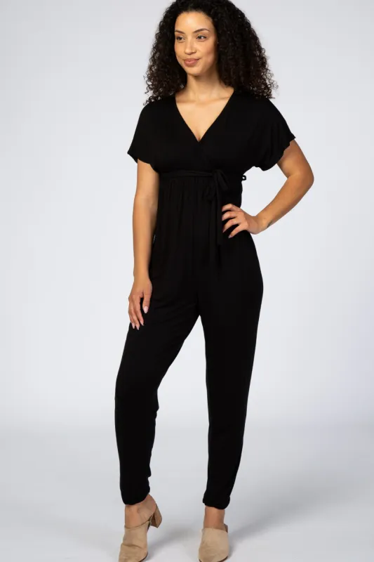 Black Wrap Tie Jumpsuit sold by Pinkblush