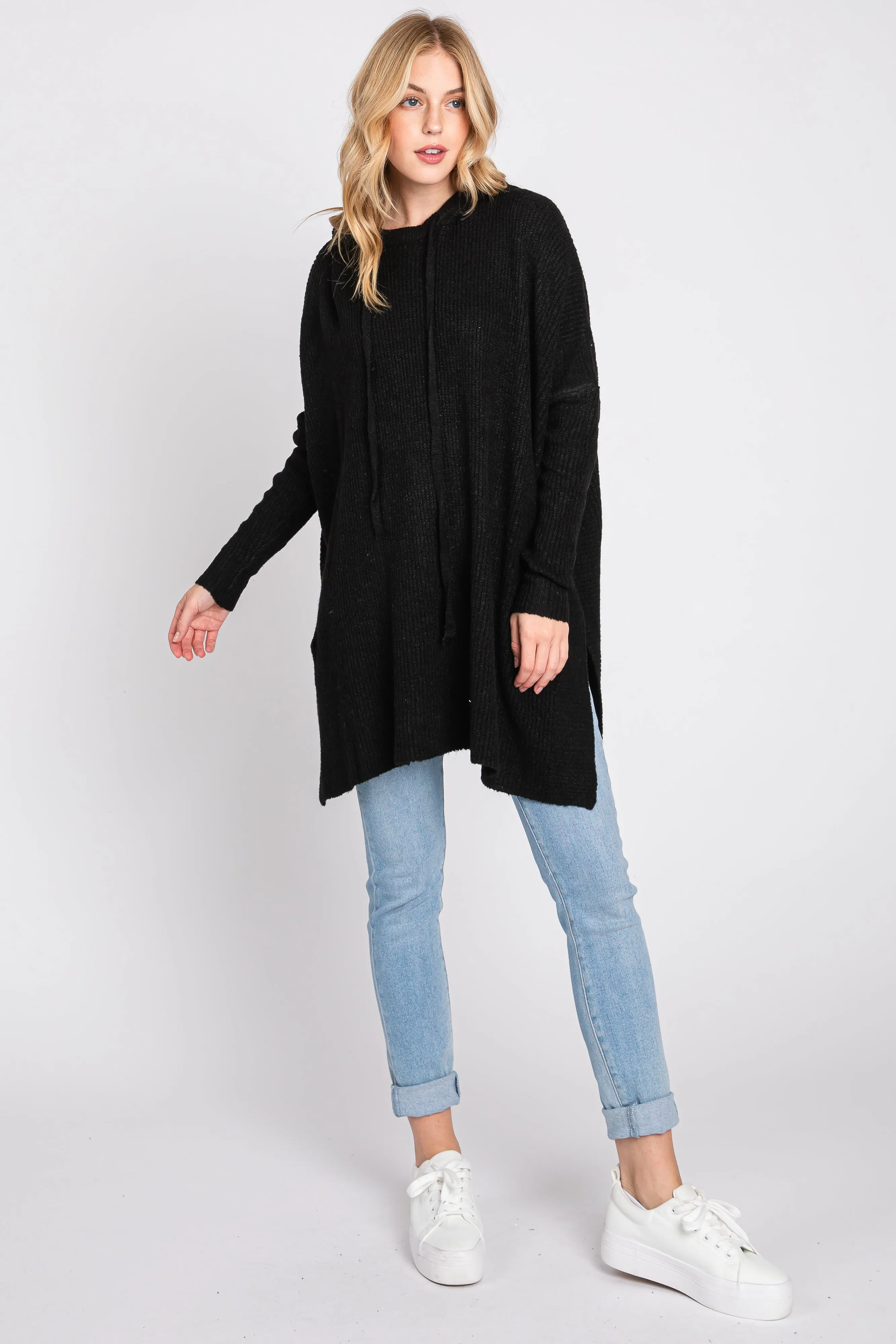 Black Knit Hooded Side Slit Maternity Sweater sold by Pinkblush product image thumbnail 3