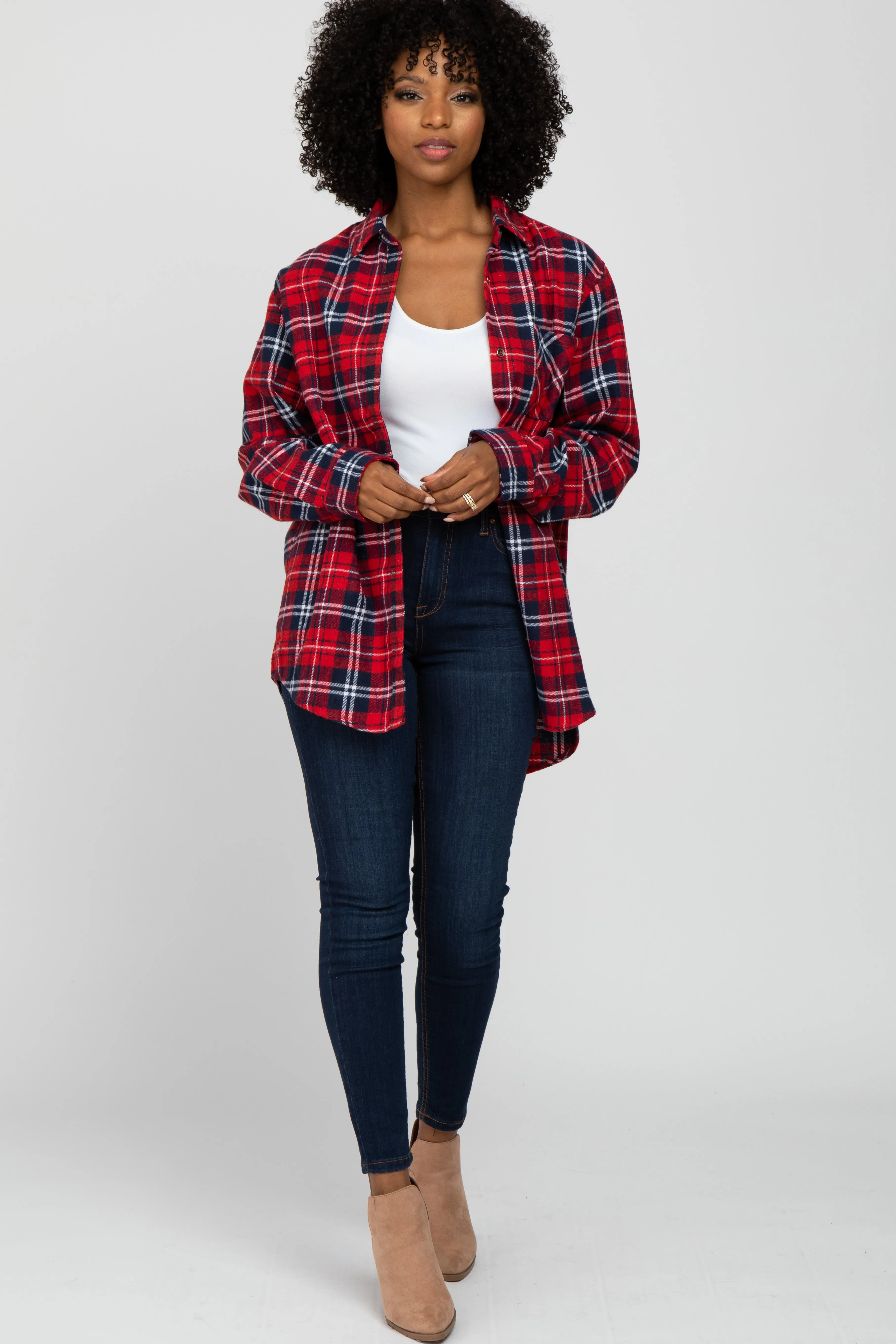Red Plaid Button Up Flannel Top sold by Pinkblush product image thumbnail 2