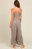 Taupe Printed Smocked Wide Leg Jumpsuit sold by Pinkblush