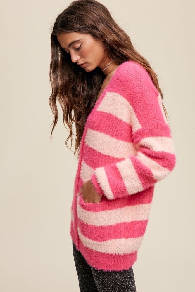 Pink Striped Fuzzy Cardigan sold by Pinkblush product image thumbnail 2