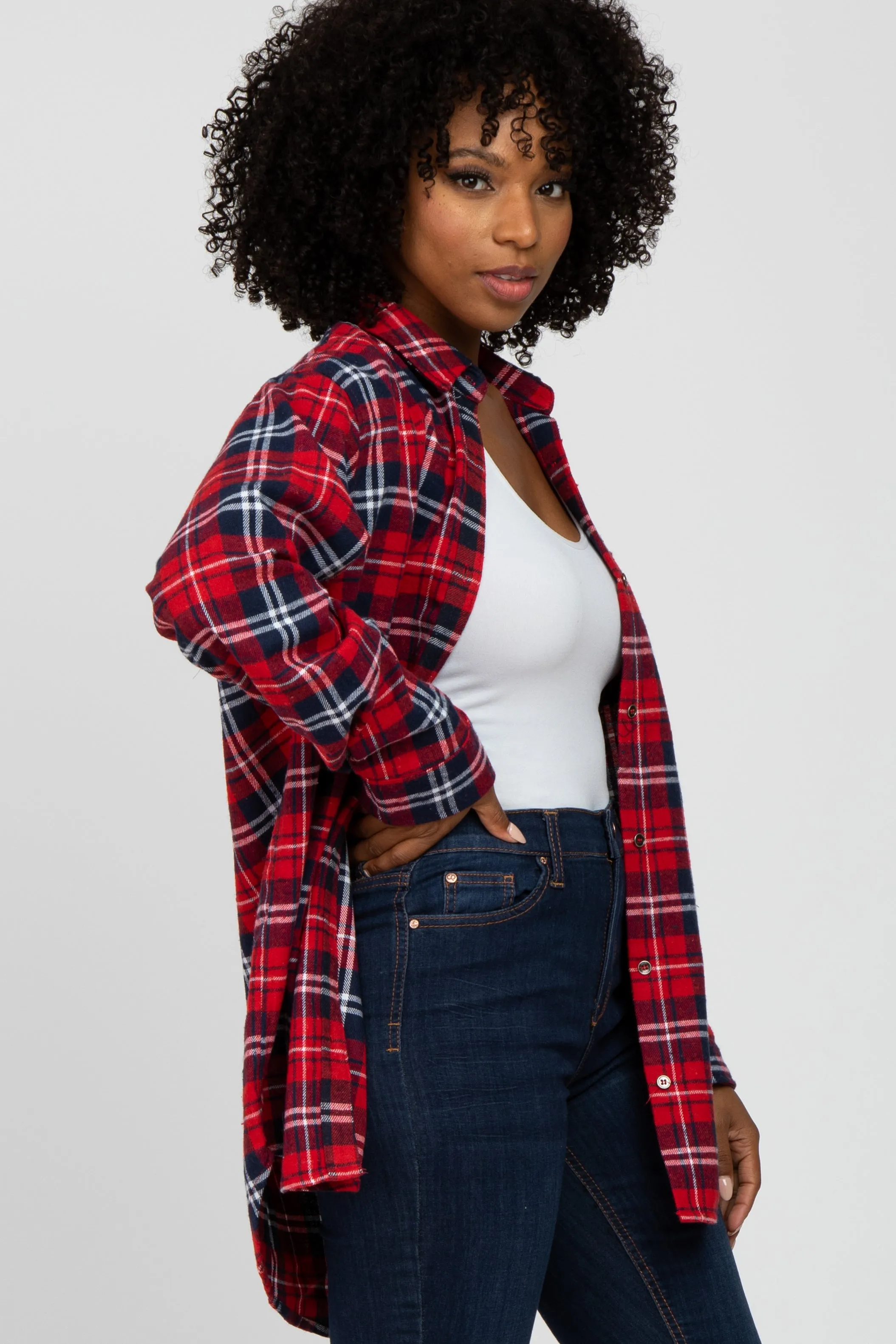 Red Plaid Button Up Flannel Top sold by Pinkblush product image thumbnail 3