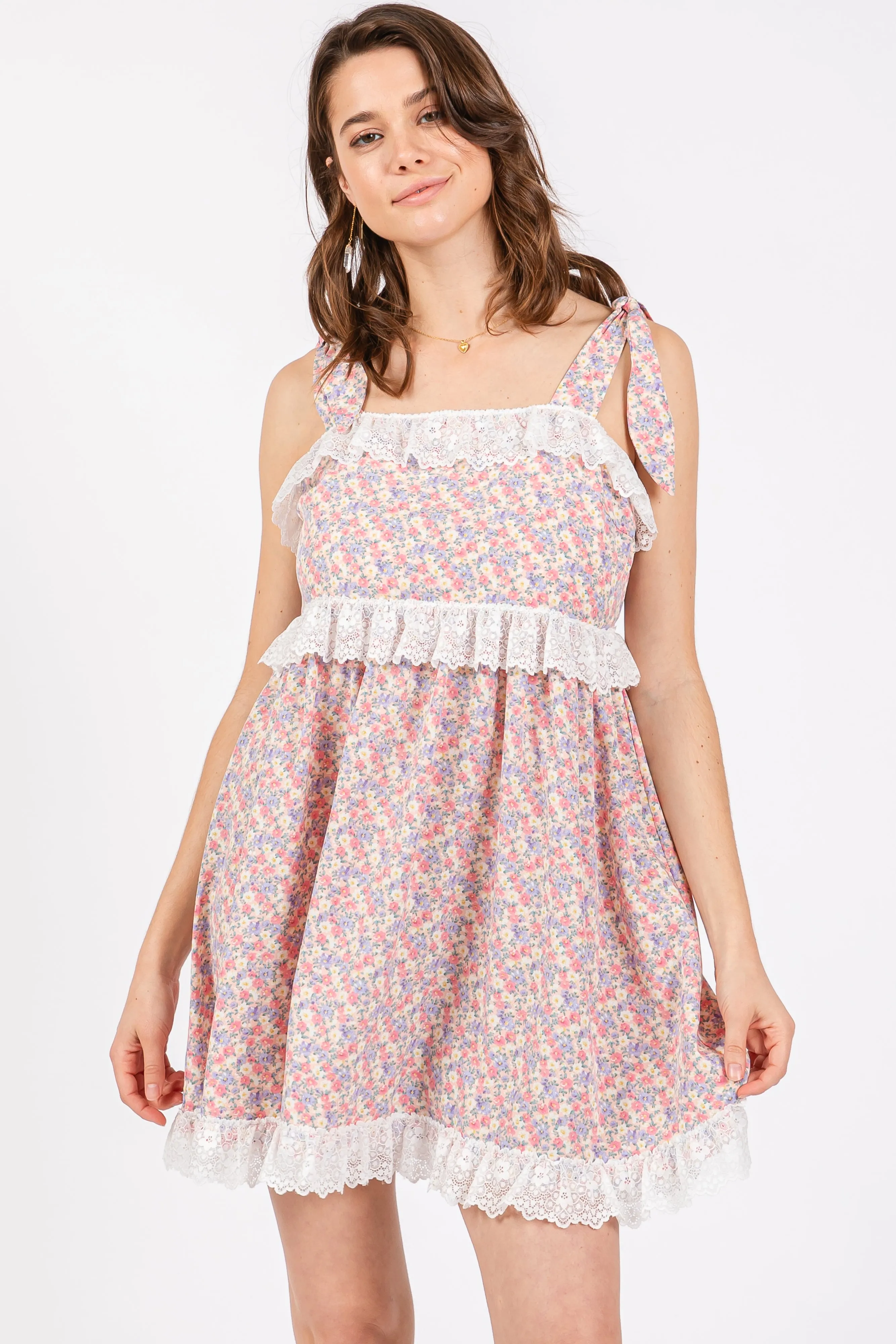 Black Floral Square Neck Shoulder Tie Lace Trim Dress sold by Pinkblush