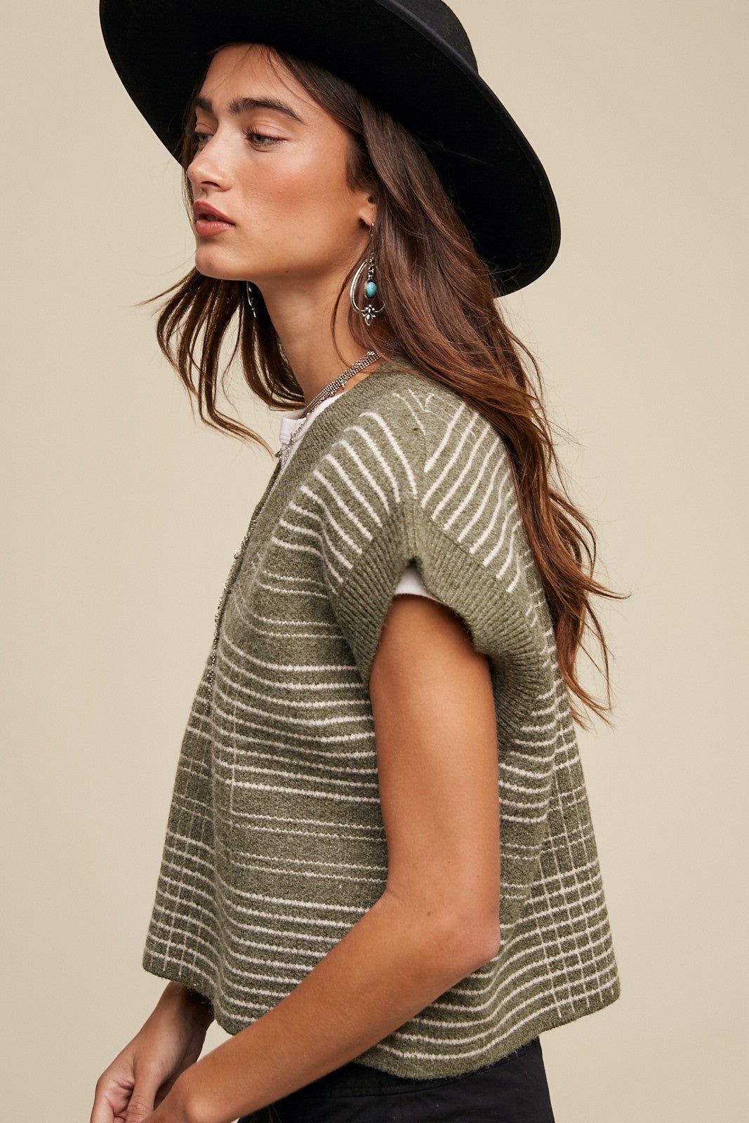 Olive Plaid V-Neck Cropped Sweater Vest sold by Pinkblush product image thumbnail 2