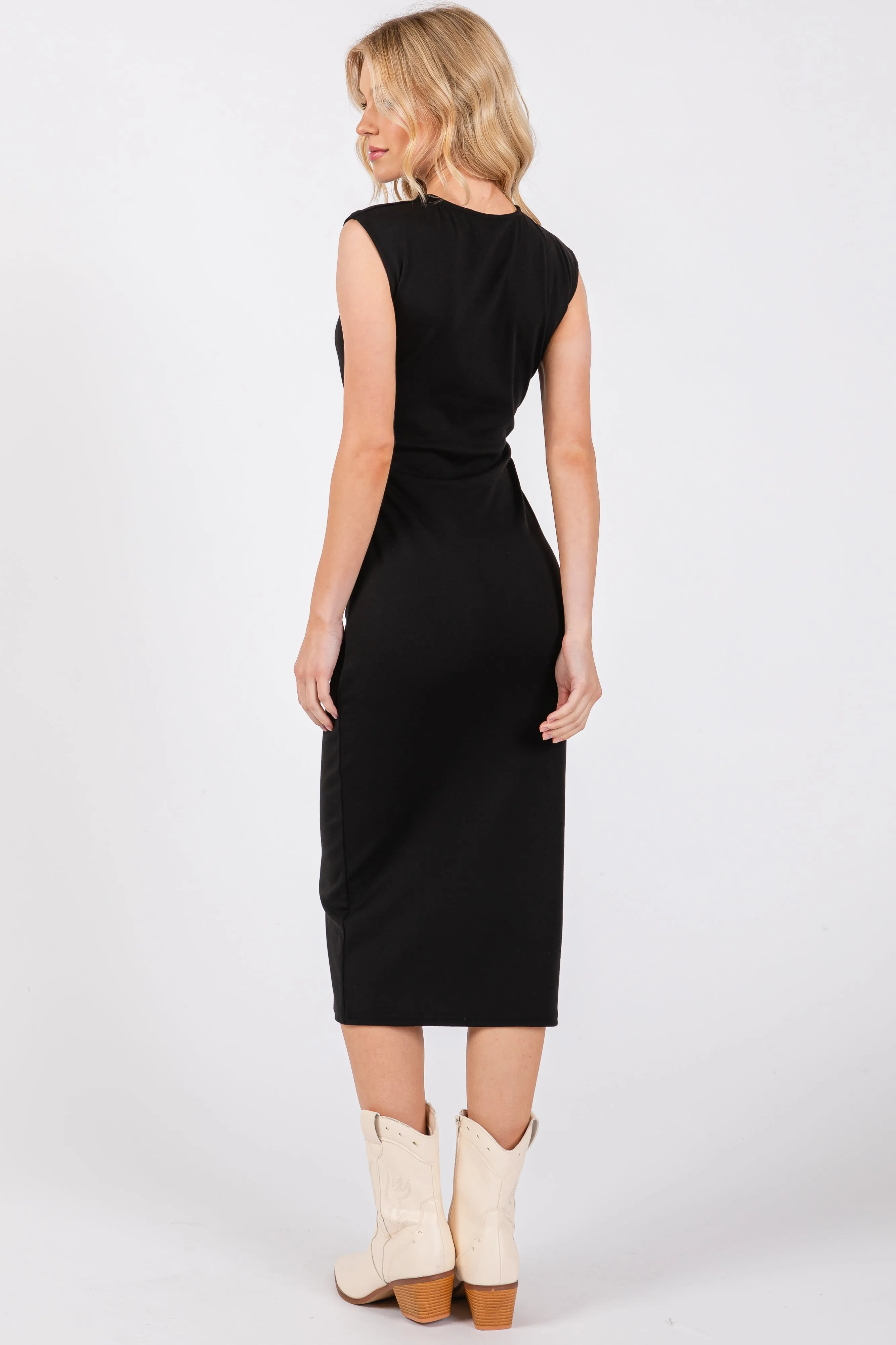 Black Side Ruched Sleeveless Midi Dress sold by Pinkblush product image thumbnail 3