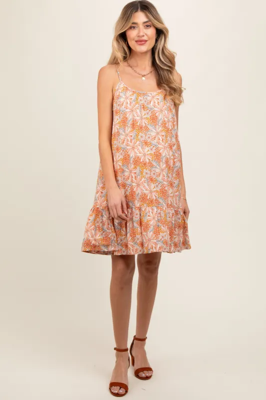 Rust Floral Sleeveless Maternity Mini Dress sold by Pinkblush