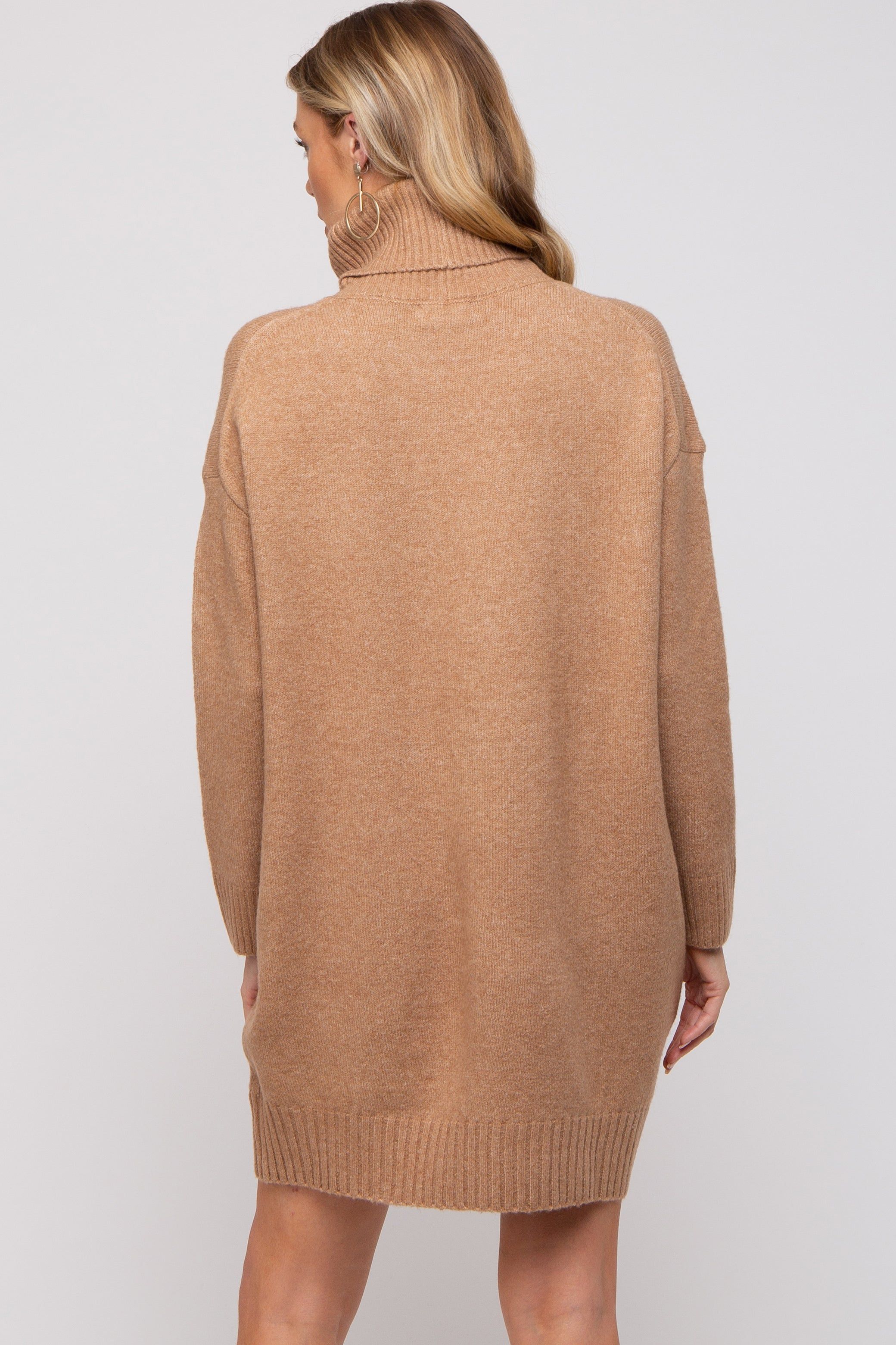 Camel Turtleneck Maternity Sweater Mini Dress sold by Pinkblush product image thumbnail 2