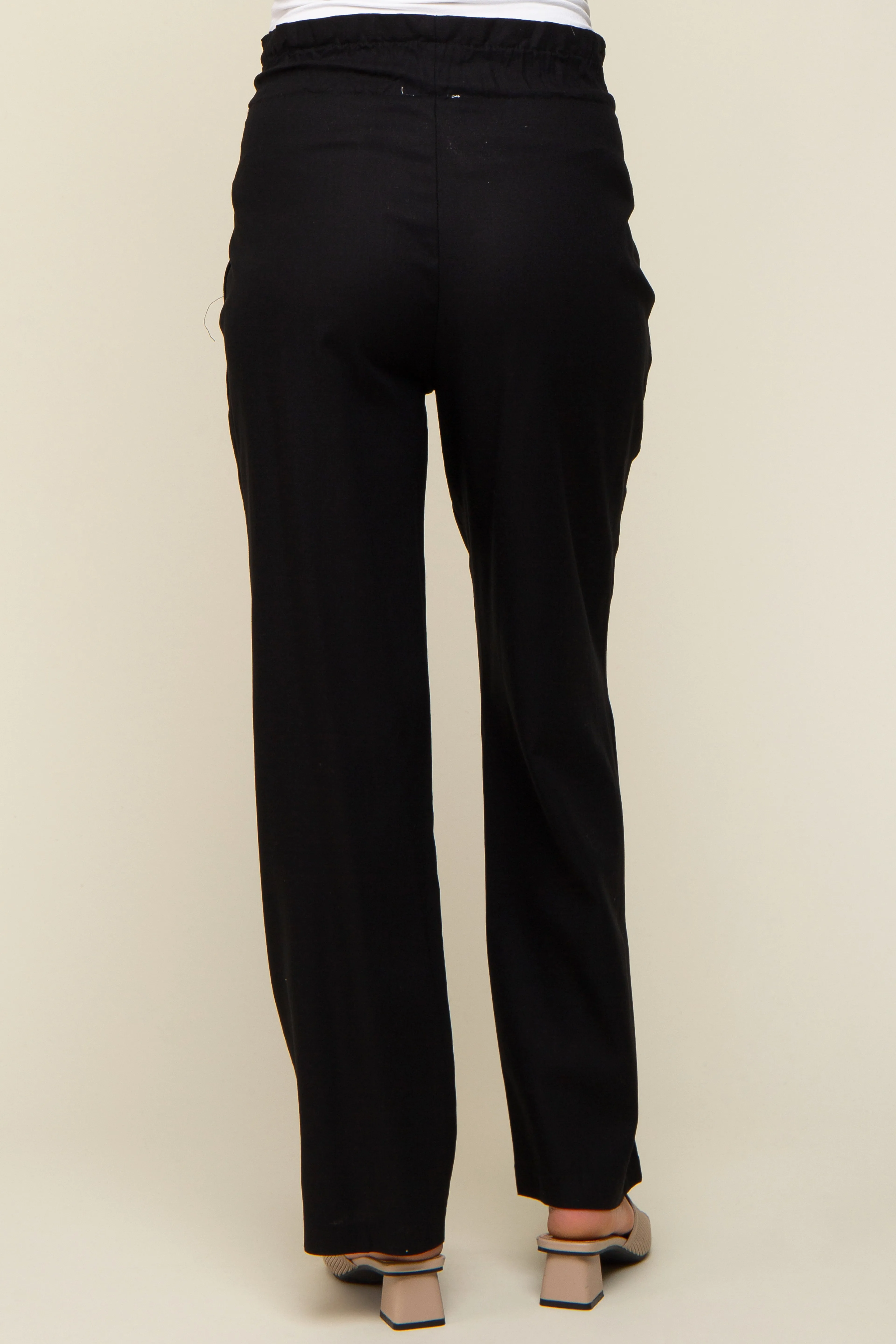 Black Ruffle Tie Waist Linen Maternity Pants sold by Pinkblush product image thumbnail 4