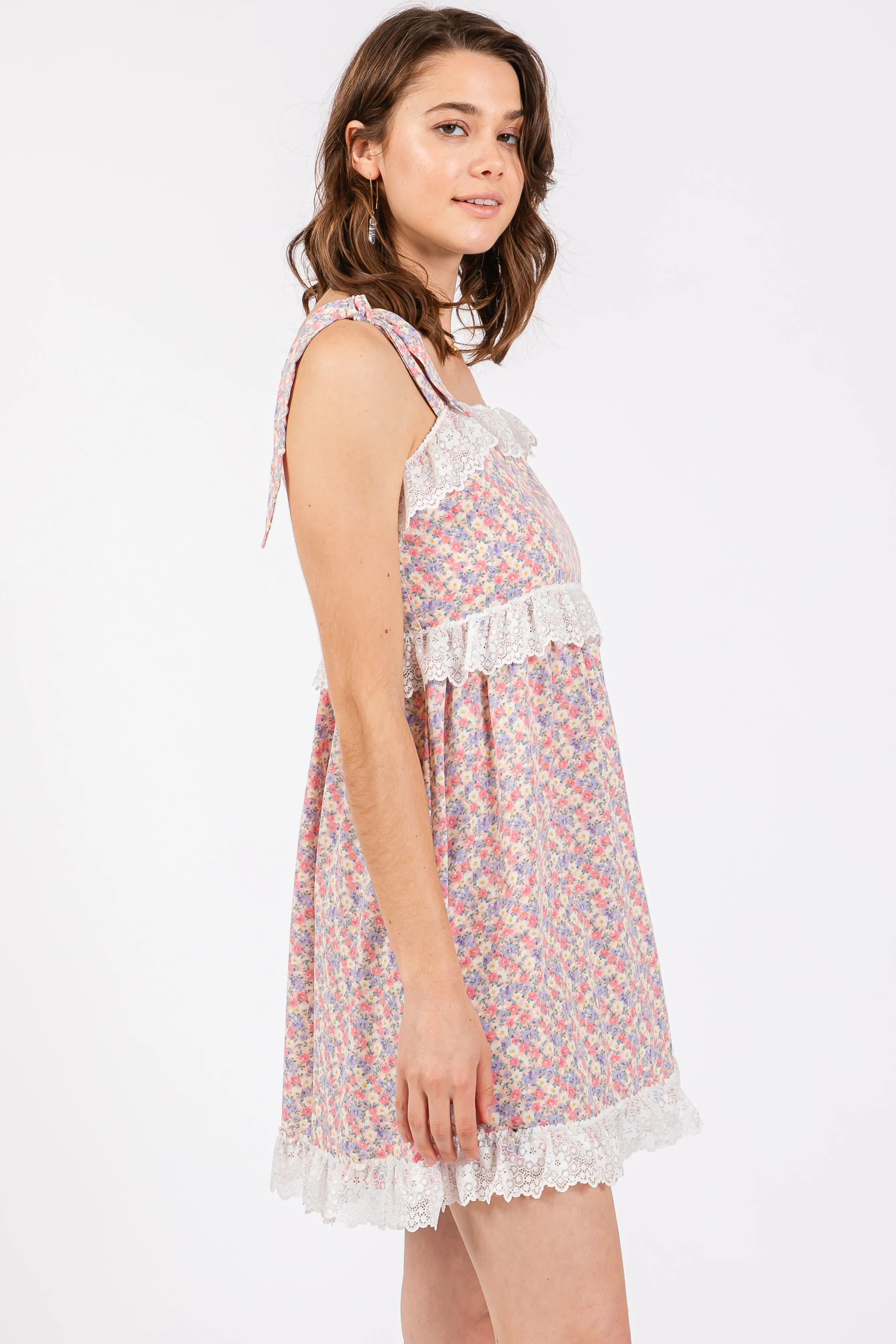 Black Floral Square Neck Shoulder Tie Lace Trim Dress sold by Pinkblush product image thumbnail 2