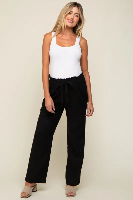 Black Ruffle Tie Waist Linen Maternity Pants sold by Pinkblush