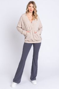 Cream Ribbed Hooded Wrap Long Sleeve Top sold by Pinkblush