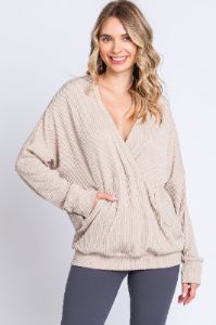 Cream Ribbed Hooded Wrap Long Sleeve Top sold by Pinkblush