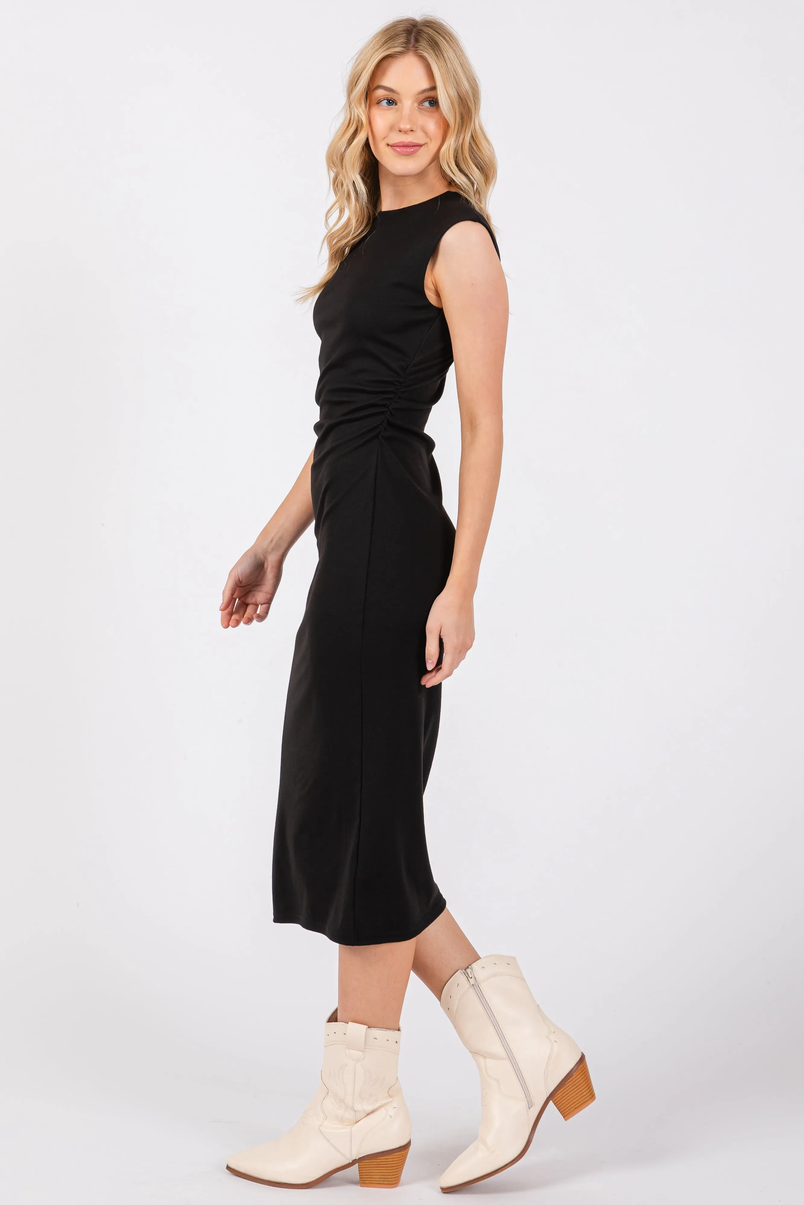 Black Side Ruched Sleeveless Midi Dress sold by Pinkblush product image thumbnail 2