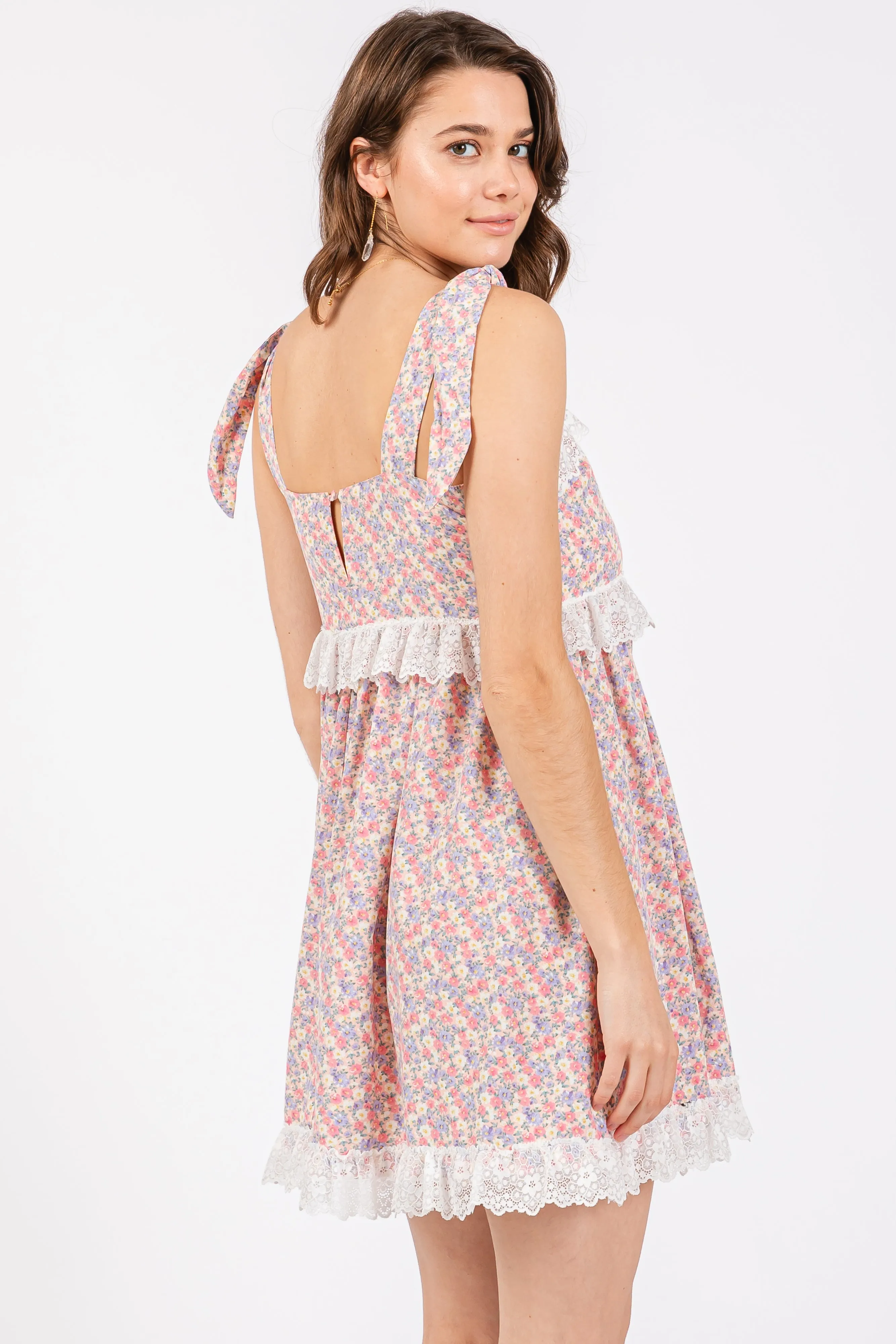 Black Floral Square Neck Shoulder Tie Lace Trim Dress sold by Pinkblush product image thumbnail 3