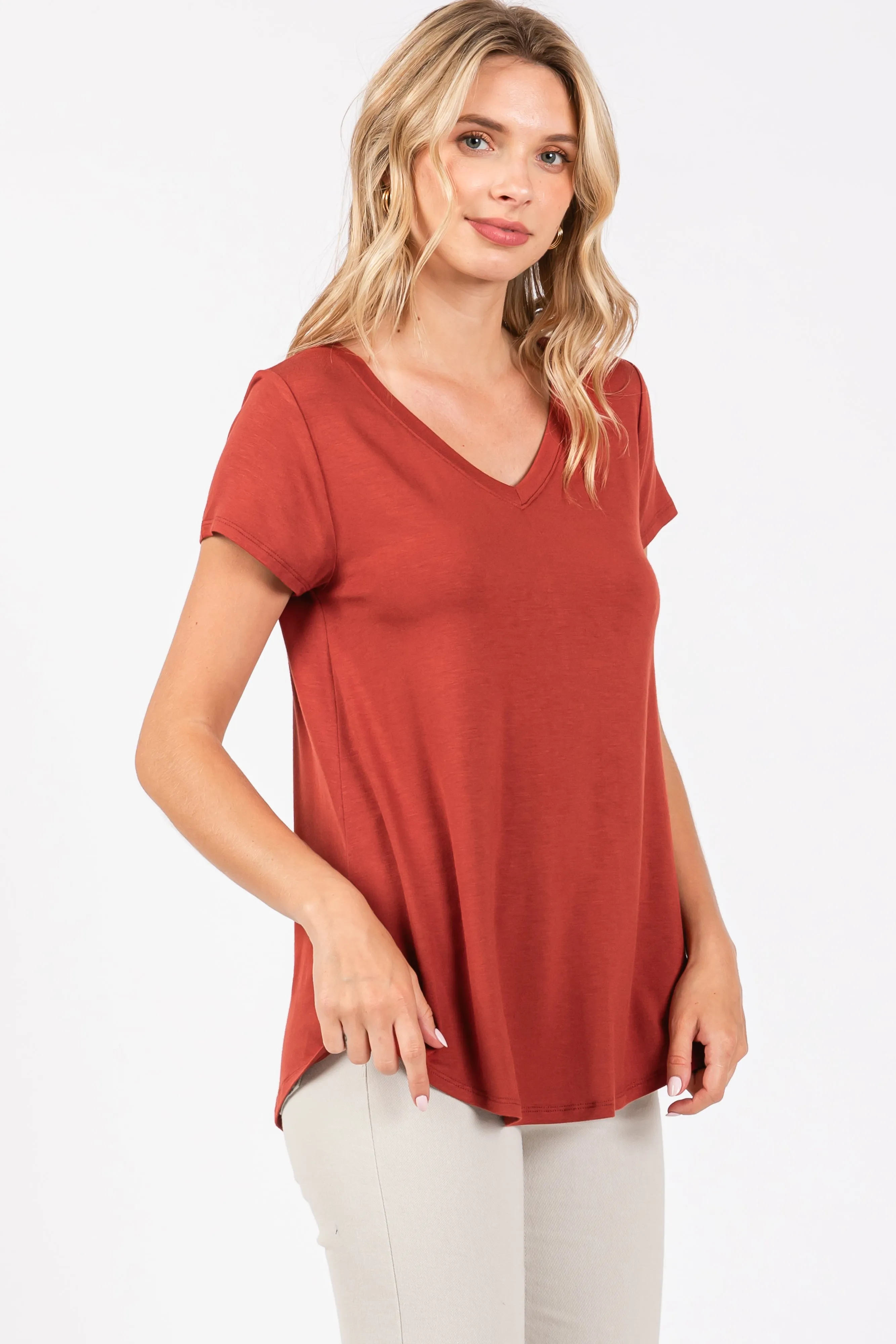 Rust Basic V-Neck Short Sleeve Top sold by Pinkblush product image thumbnail 2
