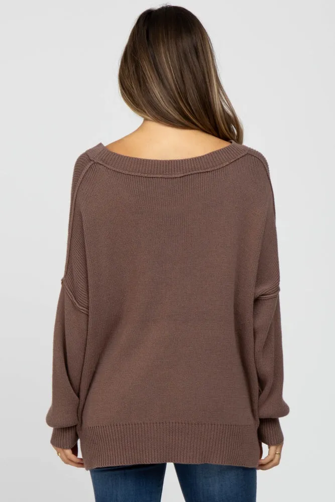 Brown Exposed Seam Side Slit Maternity Sweater sold by Pinkblush product image thumbnail 3