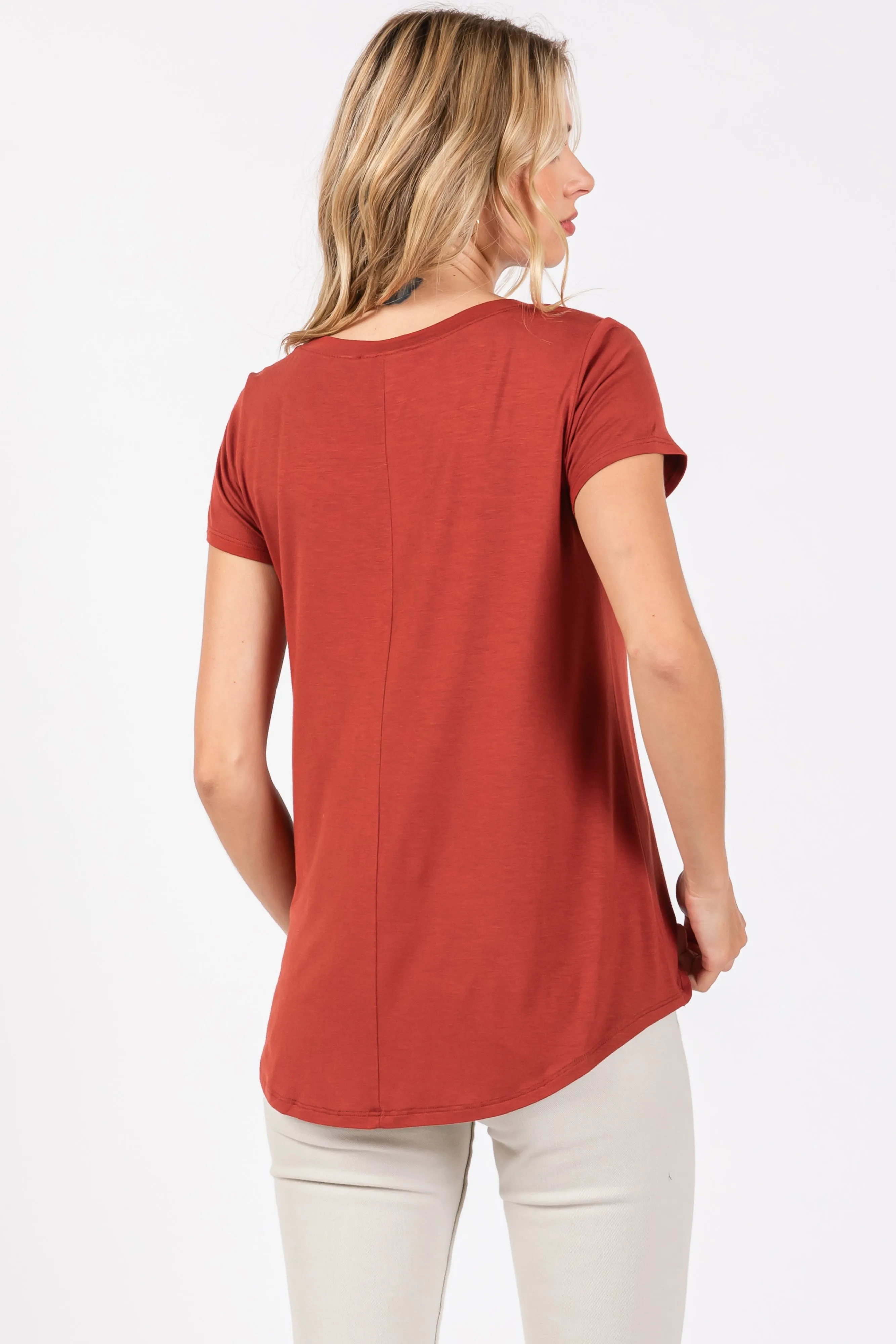 Rust Basic V-Neck Short Sleeve Top sold by Pinkblush product image thumbnail 3