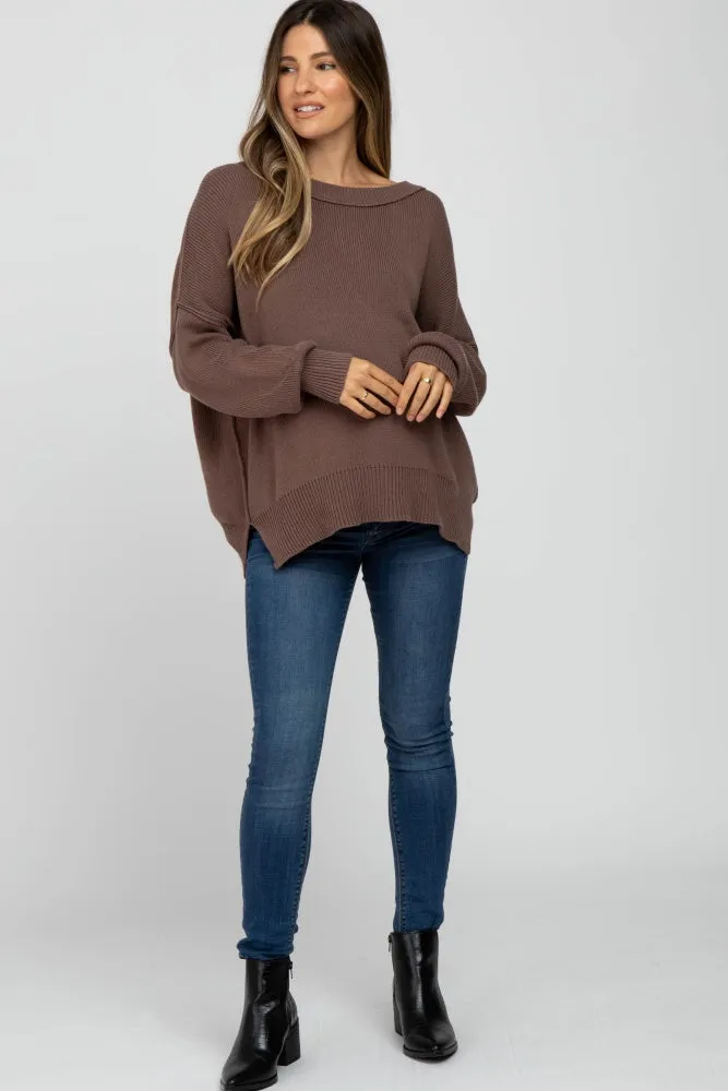Brown Exposed Seam Side Slit Maternity Sweater sold by Pinkblush product image thumbnail 4