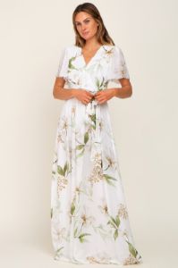 White Floral Chiffon Wrap Front Short Sleeve Maternity Maxi Dress sold by Pinkblush