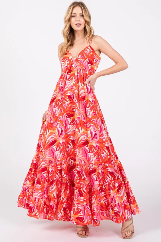 Orange Floral Sleeveless Ruffle Hem Maxi Dress sold by Pinkblush