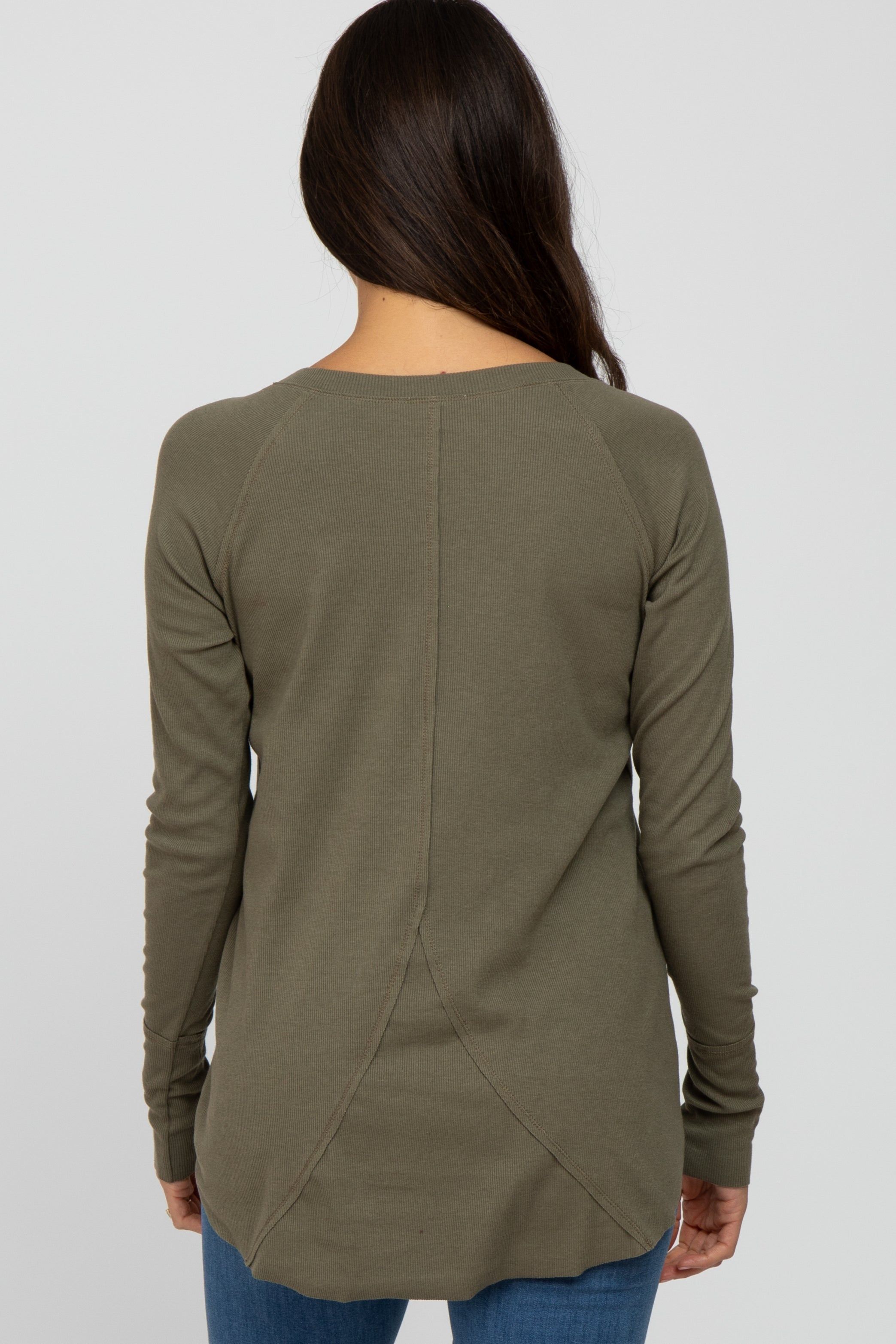 Olive Solid Ribbed Long Sleeve Top sold by Pinkblush product image thumbnail 3