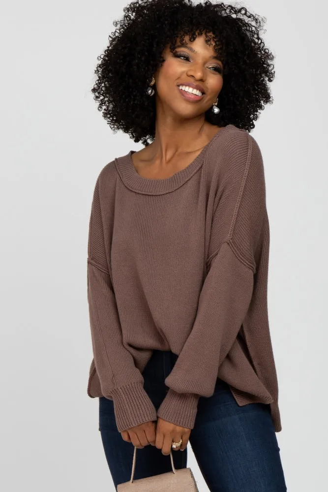 Brown Exposed Seam Side Slit Maternity Sweater sold by Pinkblush product image thumbnail 5