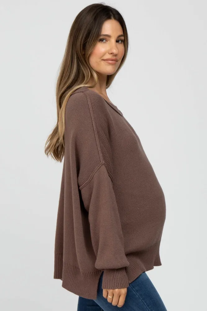 Brown Exposed Seam Side Slit Maternity Sweater sold by Pinkblush product image thumbnail 2