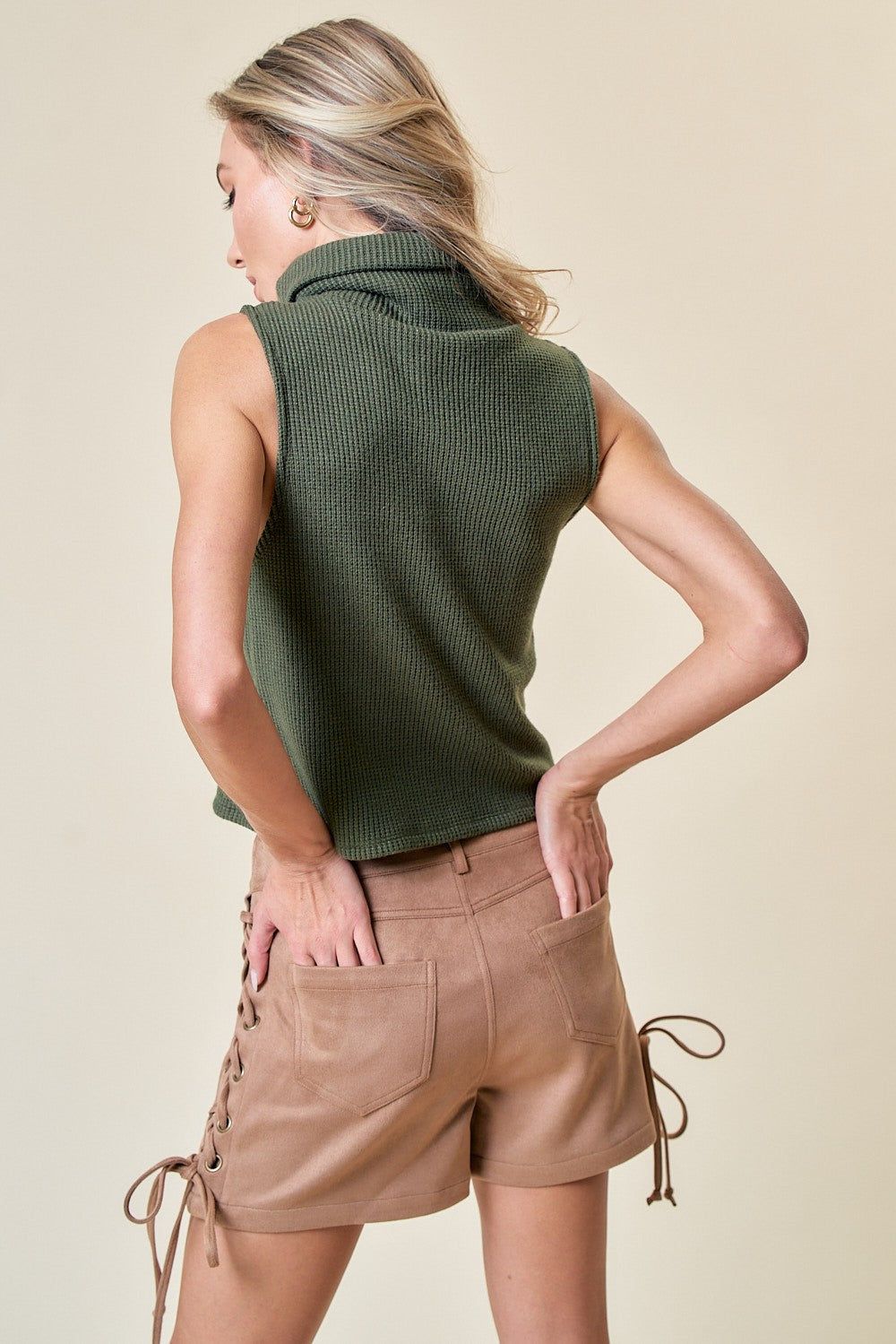 Tan Lace Up Suede Shorts sold by Pinkblush product image thumbnail 3