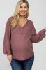 Dark Mauve Waffle Knit Button Accent Maternity Top sold by Pinkblush