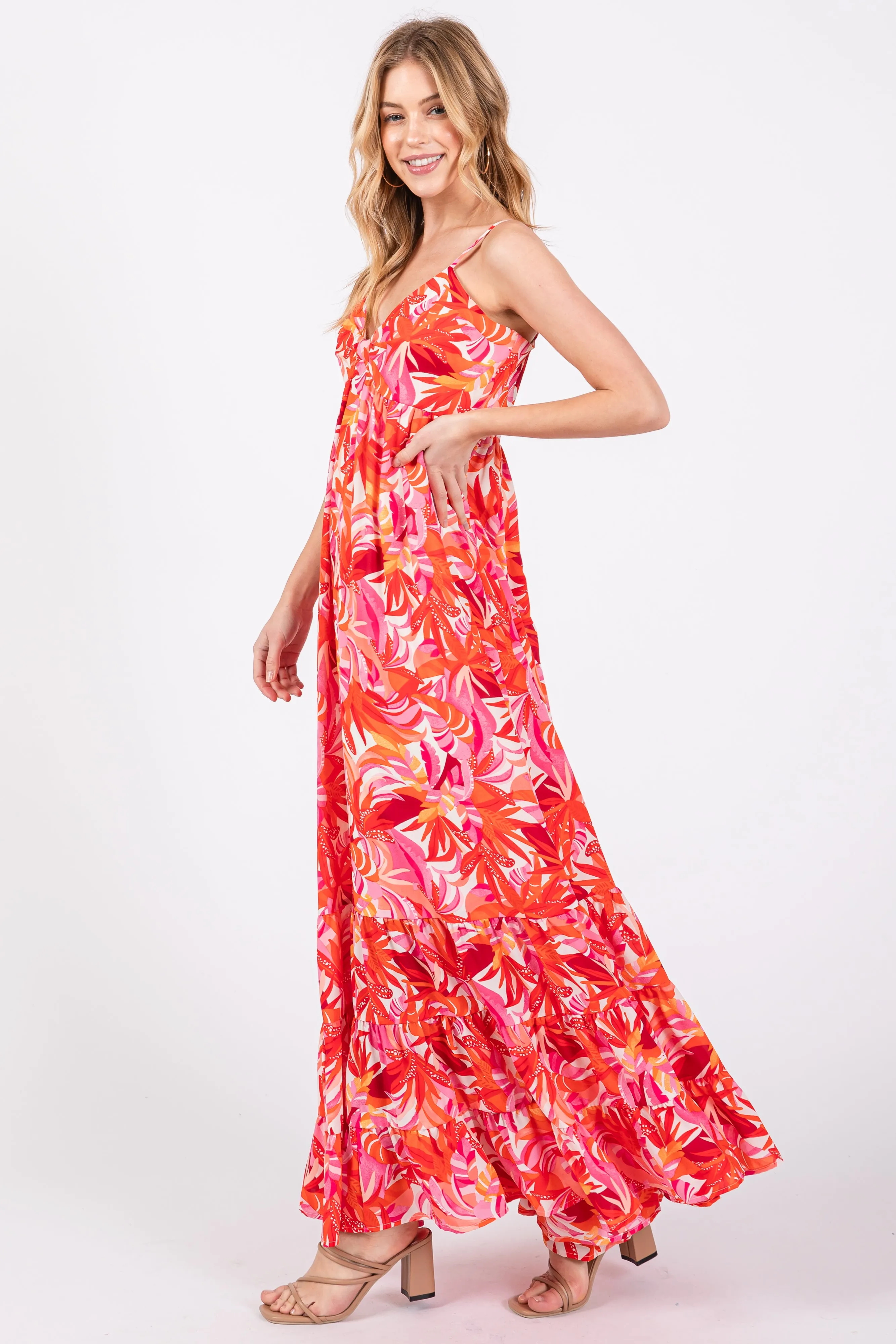 Orange Floral Sleeveless Ruffle Hem Maxi Dress sold by Pinkblush product image thumbnail 2