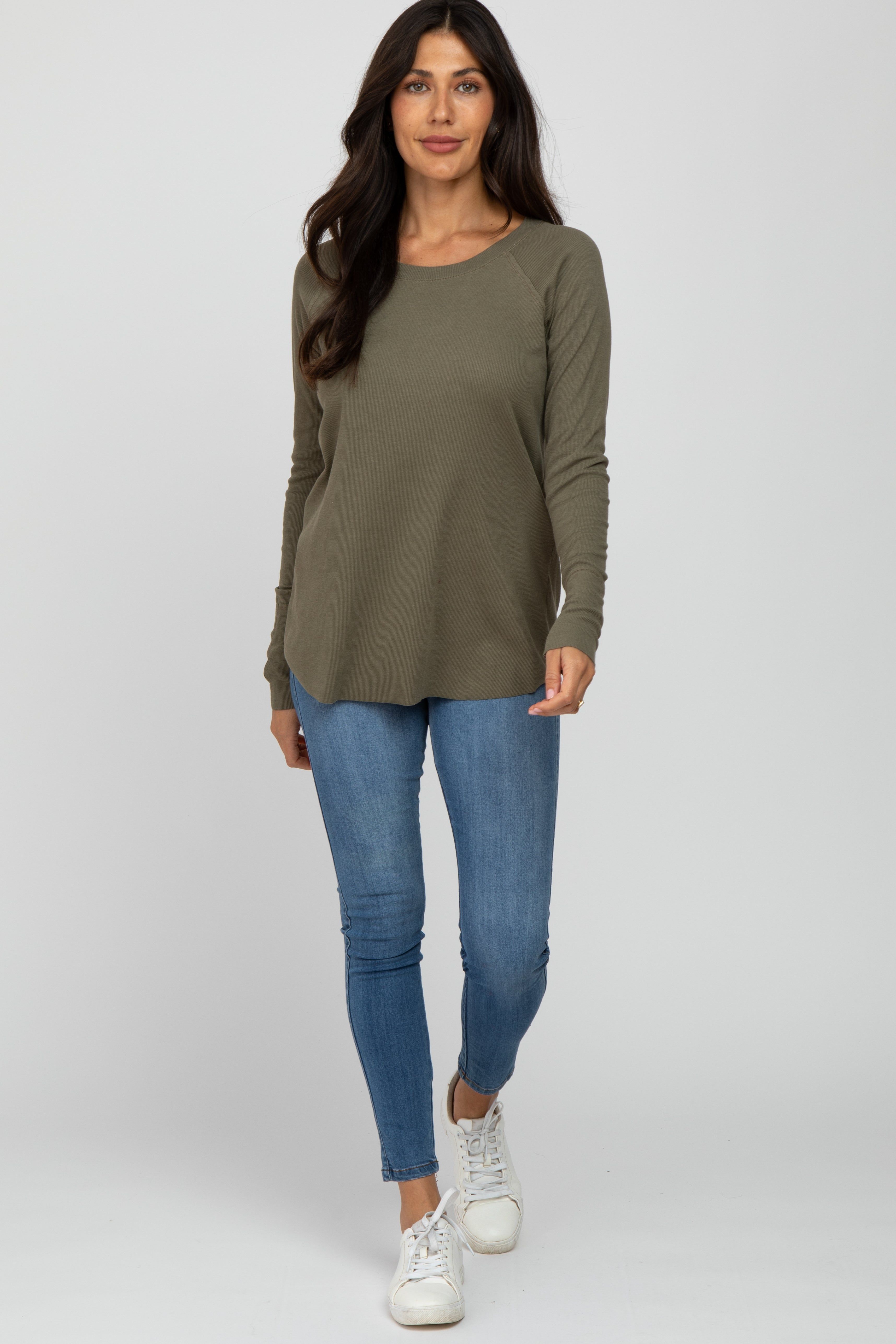 Olive Solid Ribbed Long Sleeve Top sold by Pinkblush product image thumbnail 4