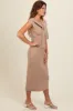 Beige Knit Sleeve Tie Detail Midi Dress sold by Pinkblush
