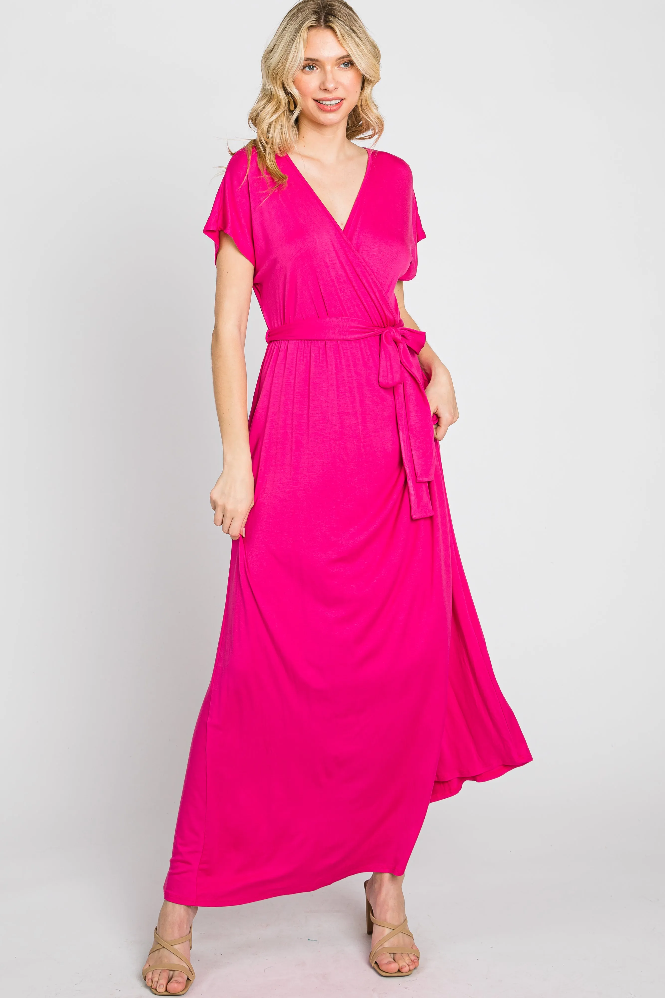 Fuchsia Basic Maternity Wrap Maxi Dress sold by Pinkblush product image thumbnail 5