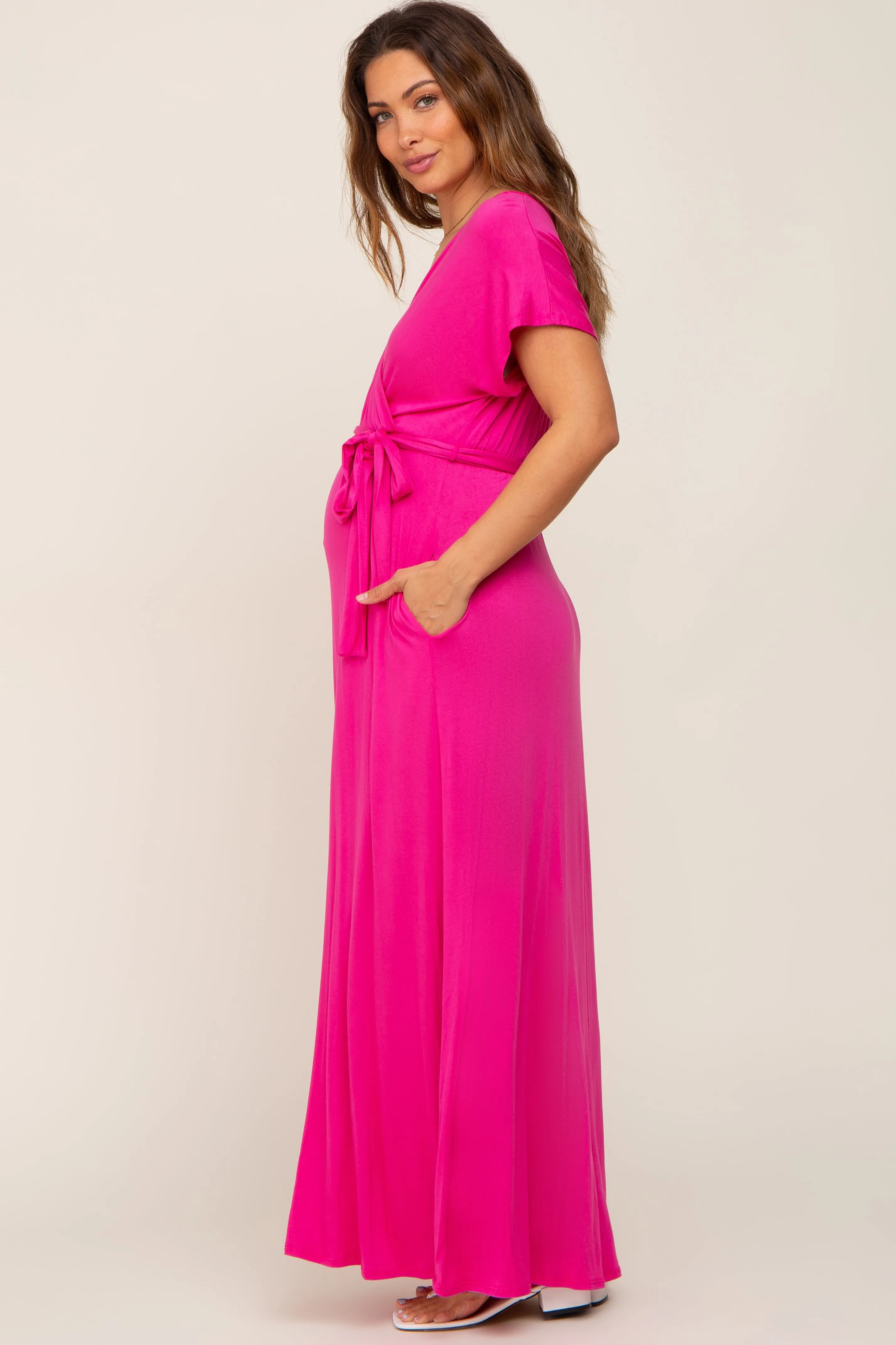 Fuchsia Basic Maternity Wrap Maxi Dress sold by Pinkblush product image thumbnail 2