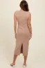 Beige Knit Sleeve Tie Detail Midi Dress sold by Pinkblush