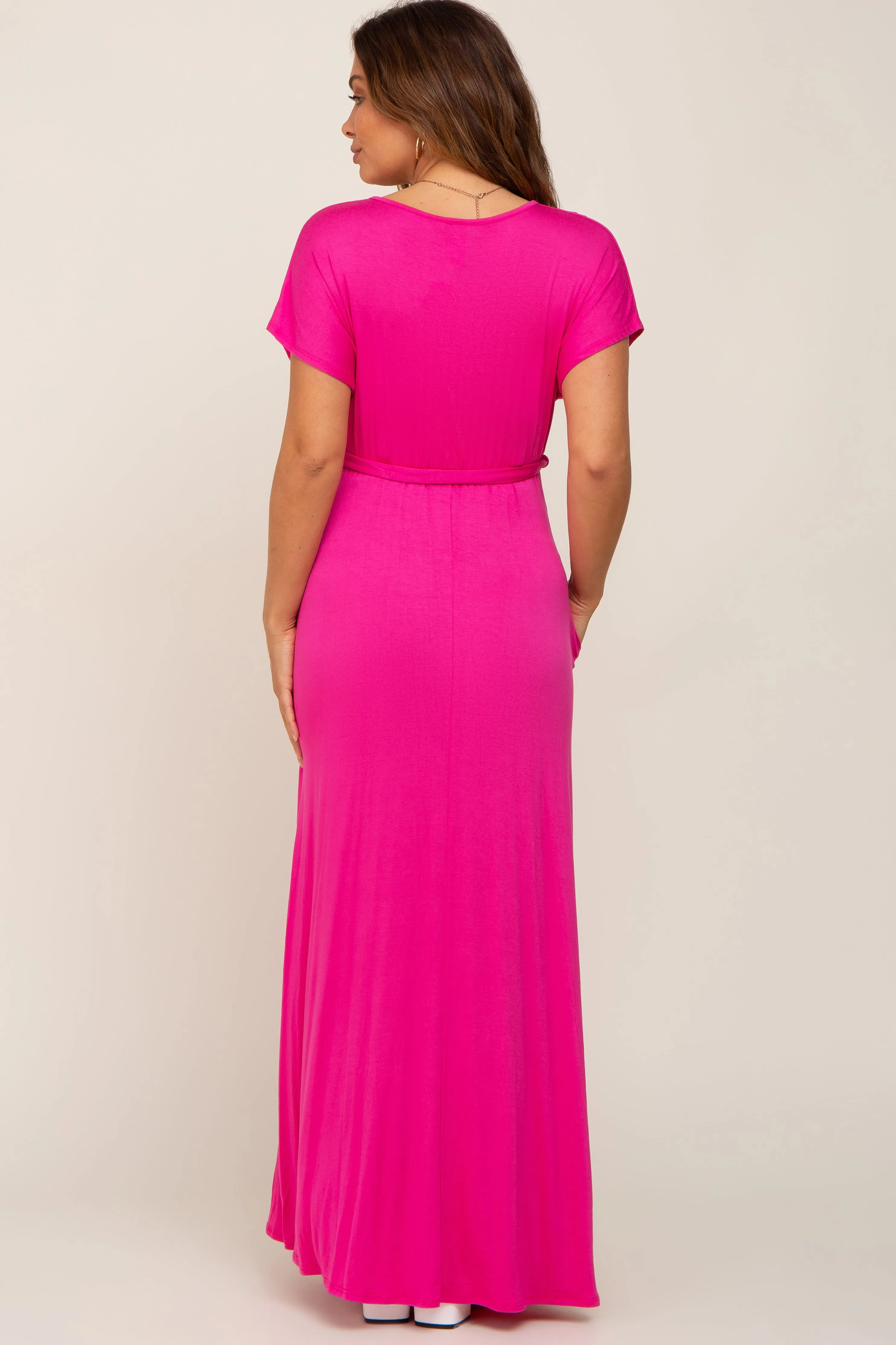 Fuchsia Basic Maternity Wrap Maxi Dress sold by Pinkblush product image thumbnail 3