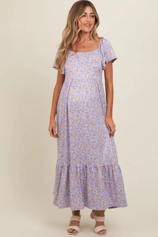 Lavender Floral Short Sleeve Maternity Maxi Dress sold by Pinkblush