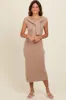 Beige Knit Sleeve Tie Detail Midi Dress sold by Pinkblush