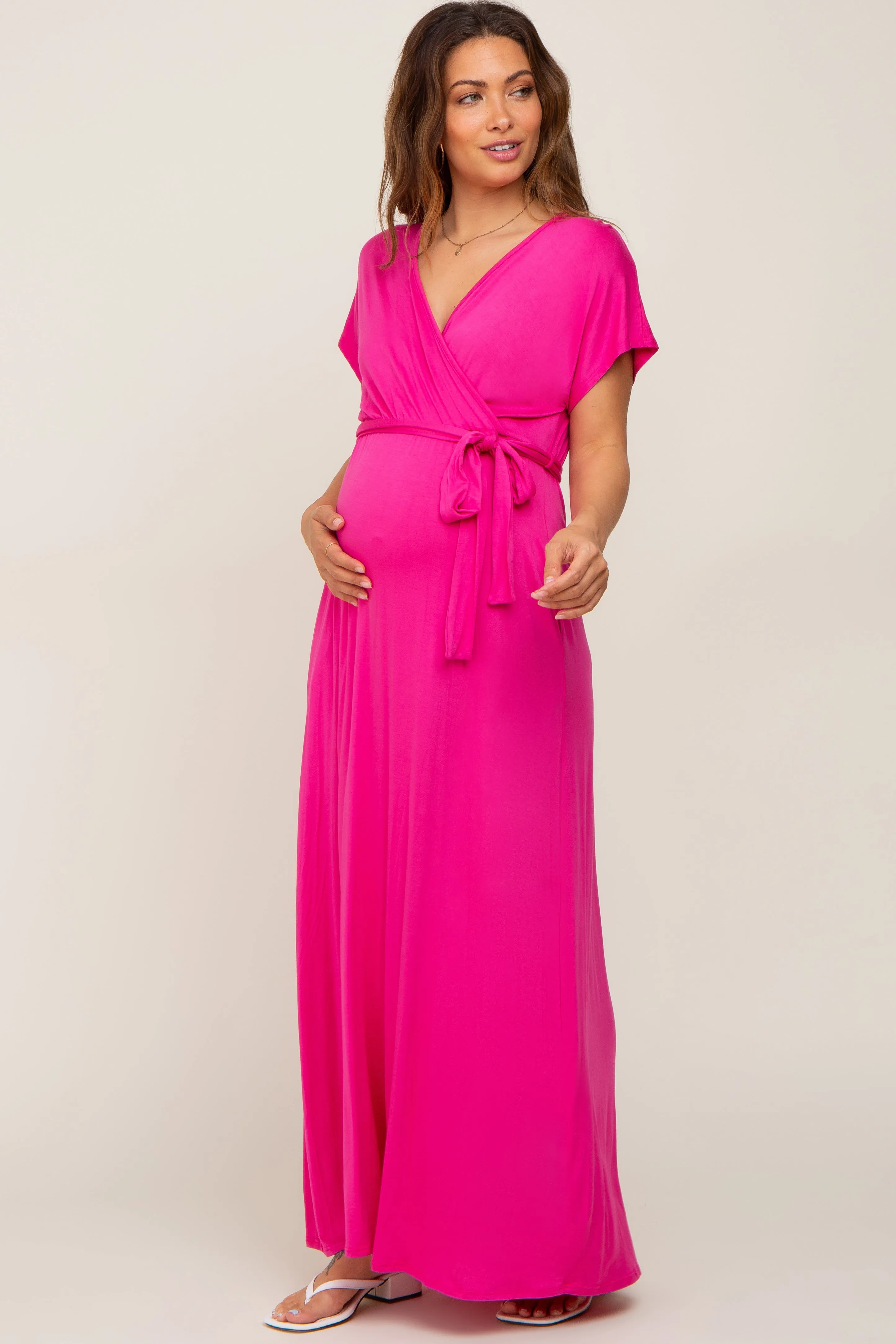 Fuchsia Basic Maternity Wrap Maxi Dress sold by Pinkblush product image thumbnail 4