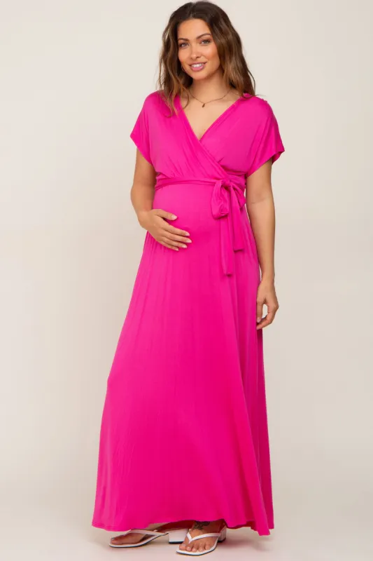 Fuchsia Basic Maternity Wrap Maxi Dress made by Pinkblush