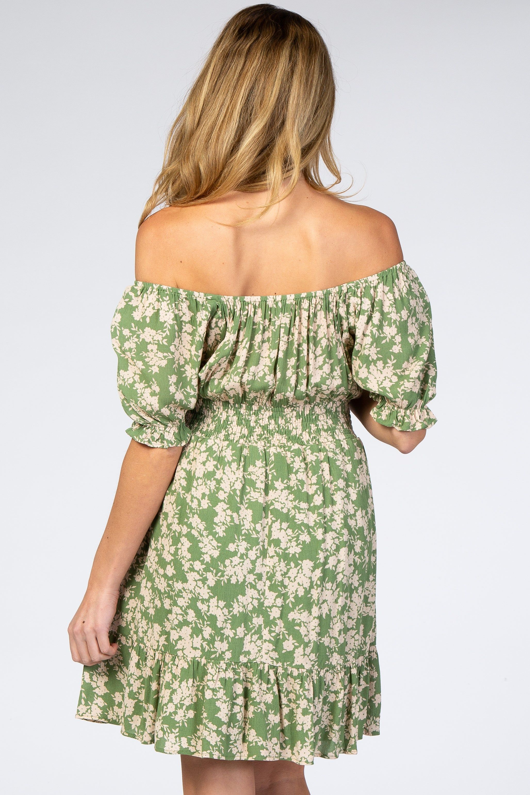 Green Floral Off Shoulder Maternity Mini Dress sold by Pinkblush product image thumbnail 3