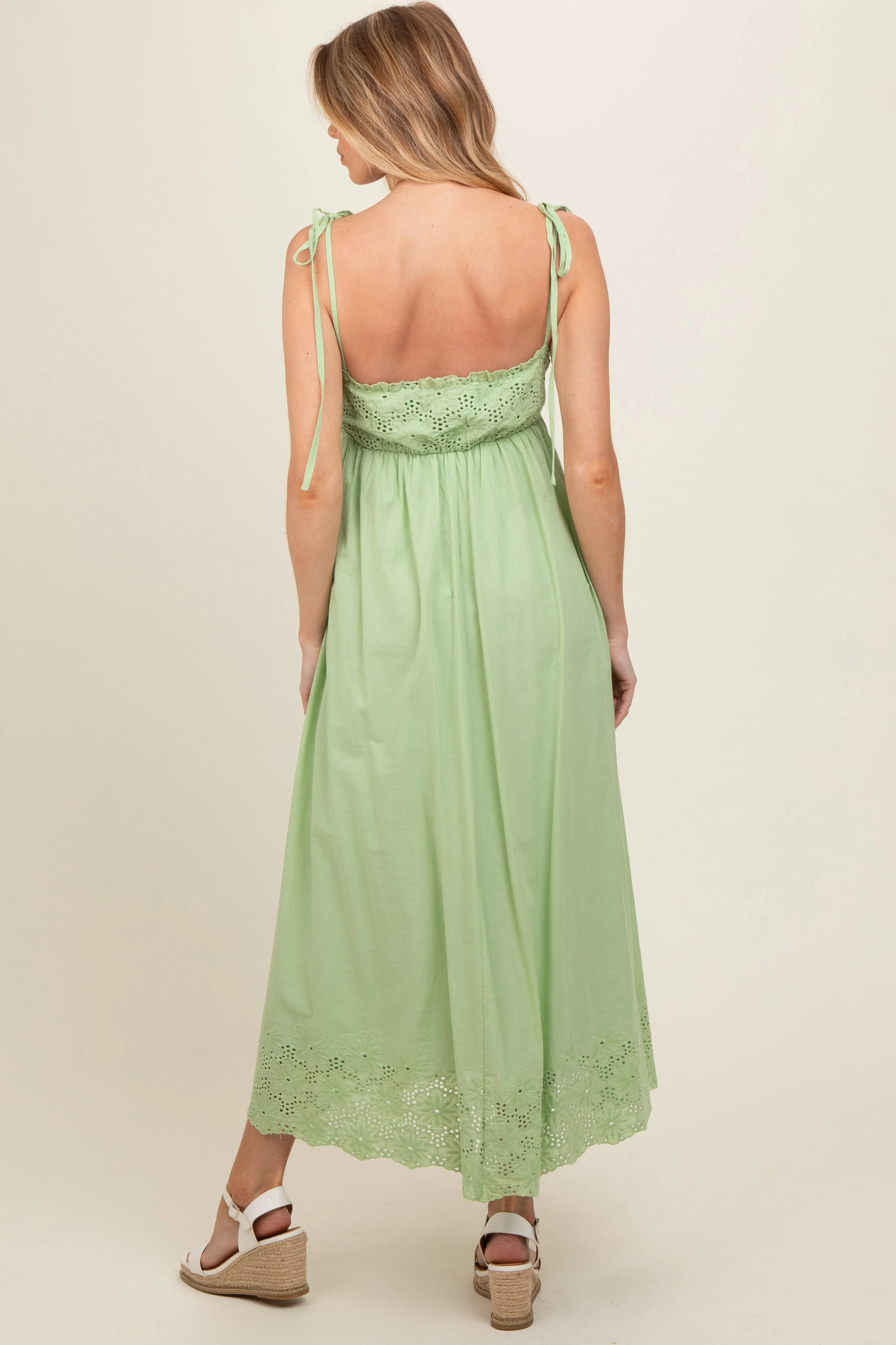 Mint Green Eyelet Floral Shoulder Tie Maternity Dress sold by Pinkblush product image thumbnail 4