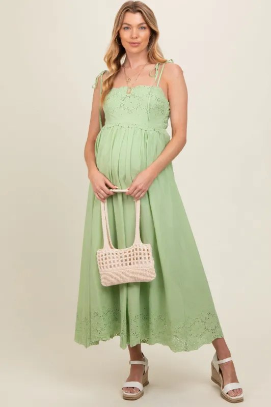 Mint Green Eyelet Floral Shoulder Tie Maternity Dress sold by Pinkblush