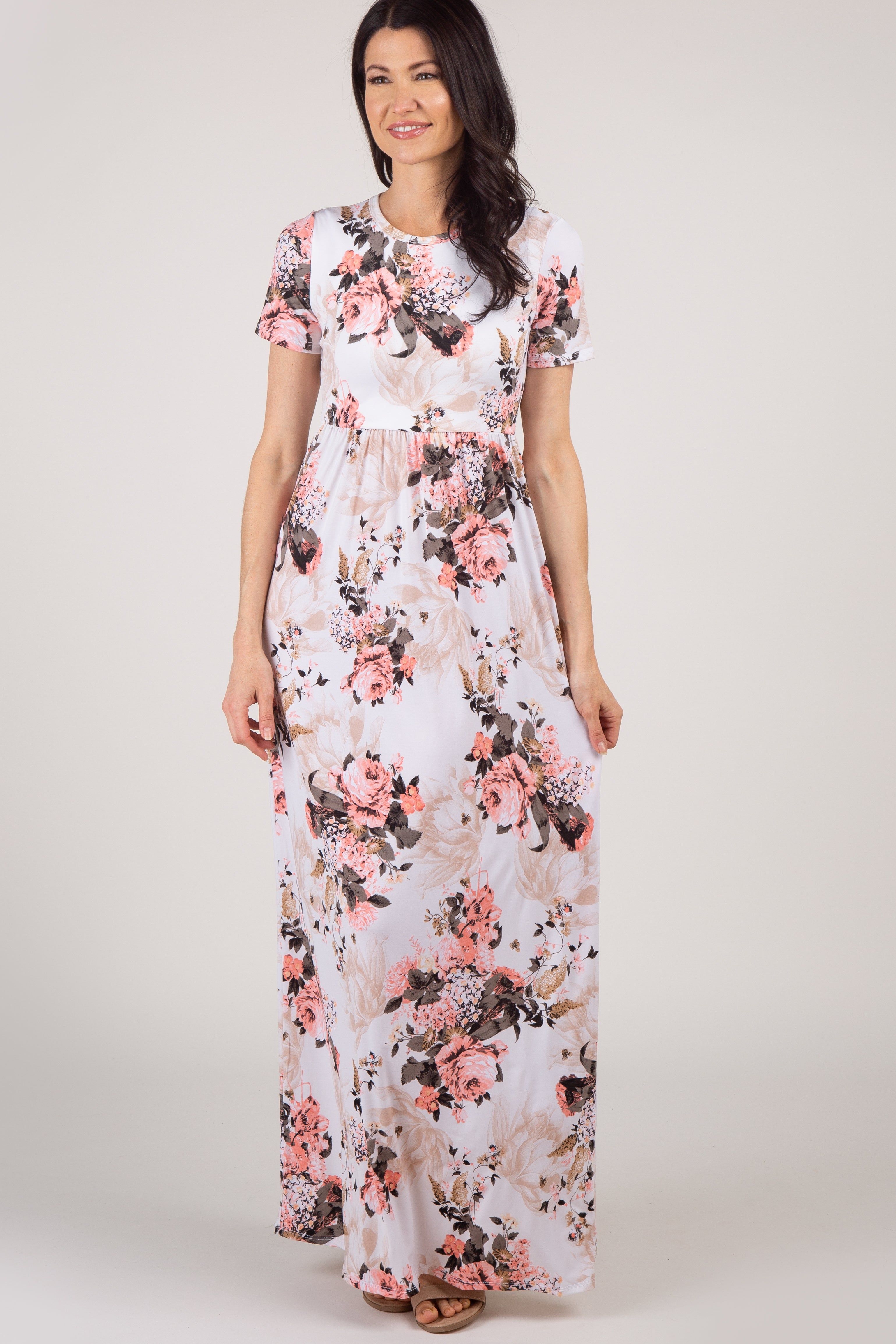 Peach Floral Short Sleeve Maxi Dress sold by Pinkblush