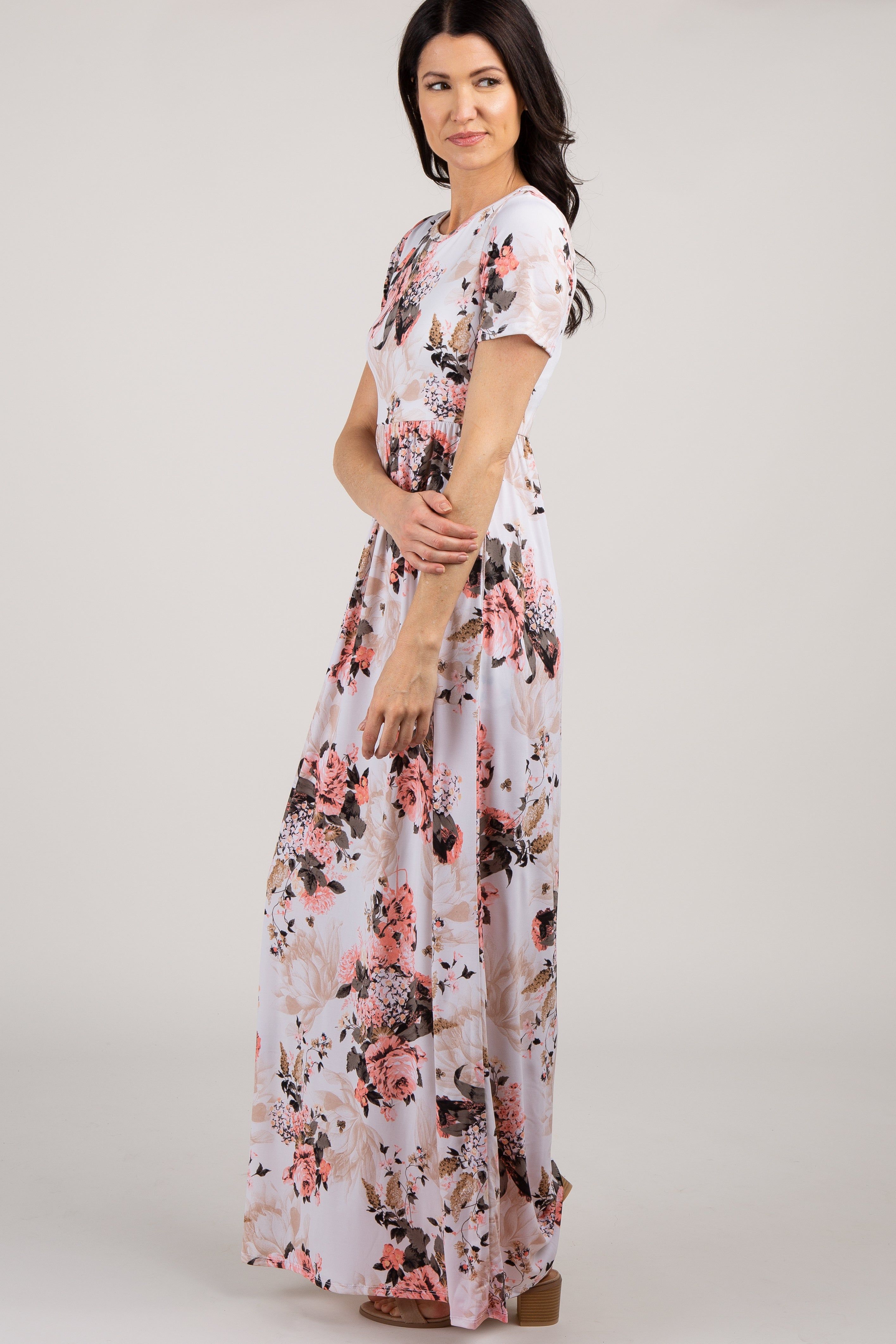 Peach Floral Short Sleeve Maxi Dress sold by Pinkblush product image thumbnail 2