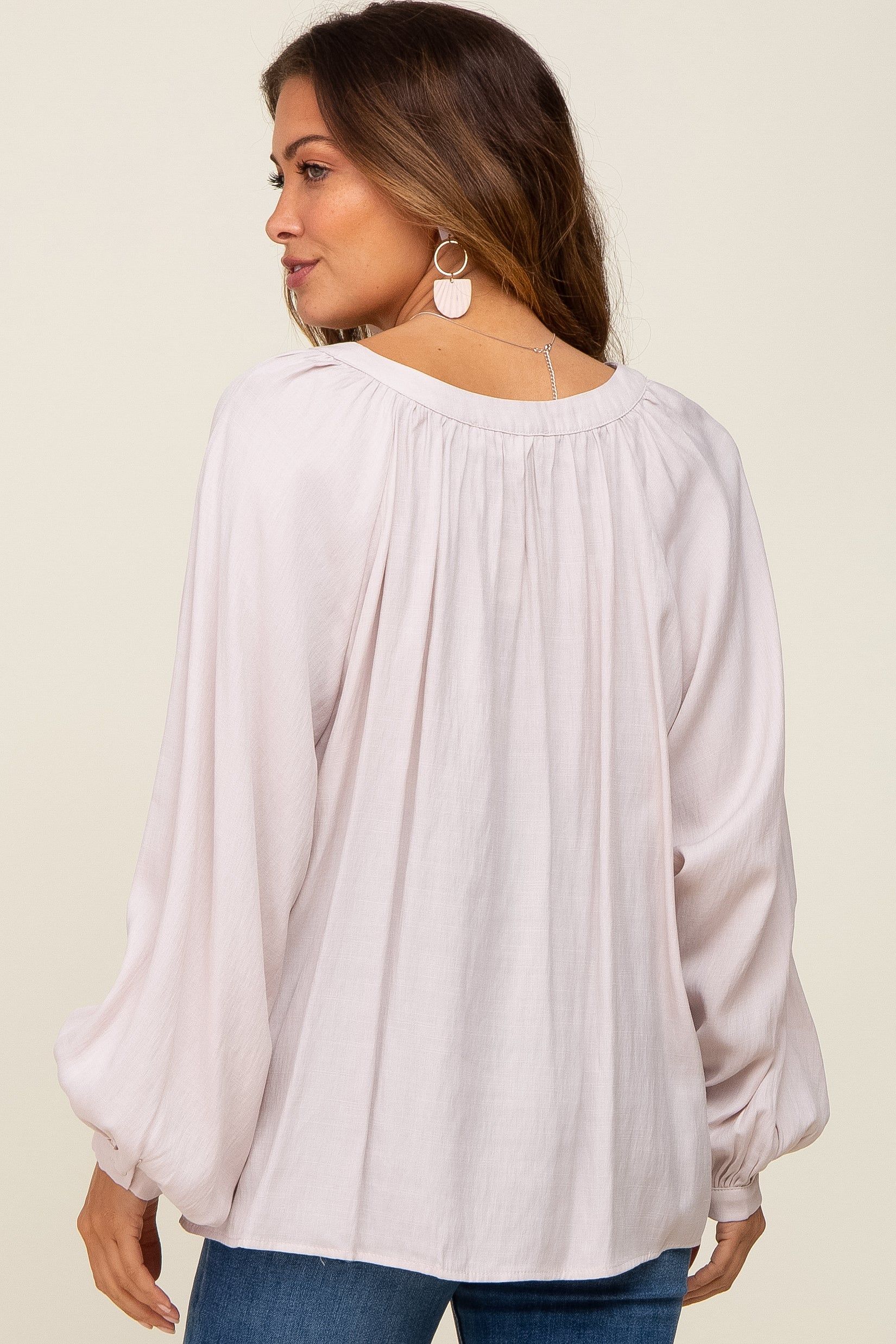 Taupe Button Front Long Puff Sleeve Maternity Top sold by Pinkblush product image thumbnail 3