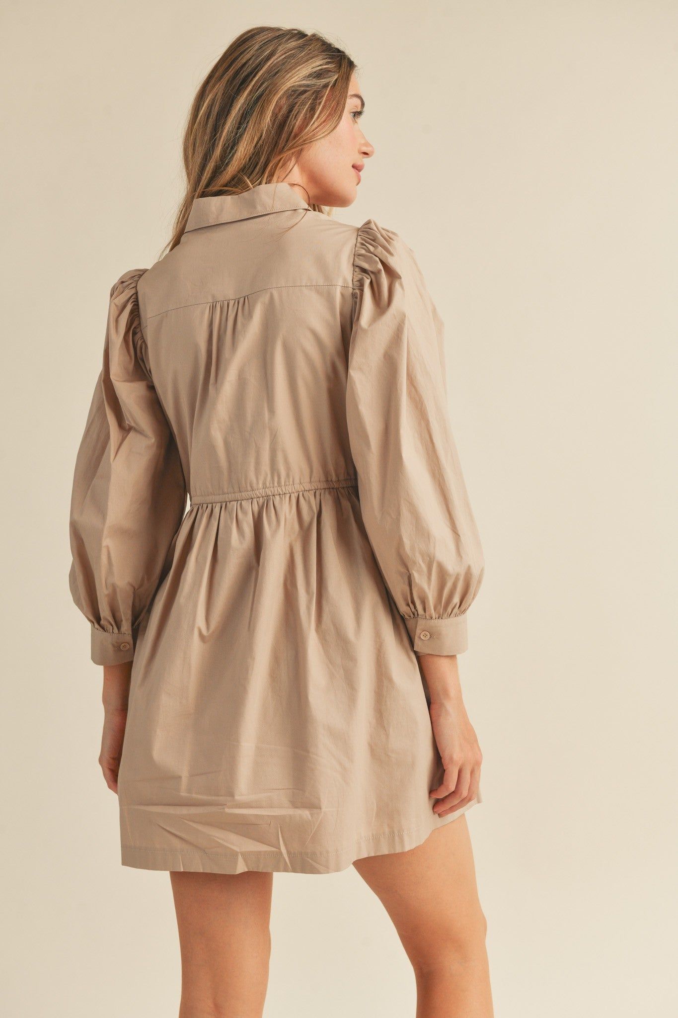 Beige Button Down Puff Sleeve Mini Dress sold by Pinkblush product image thumbnail 3