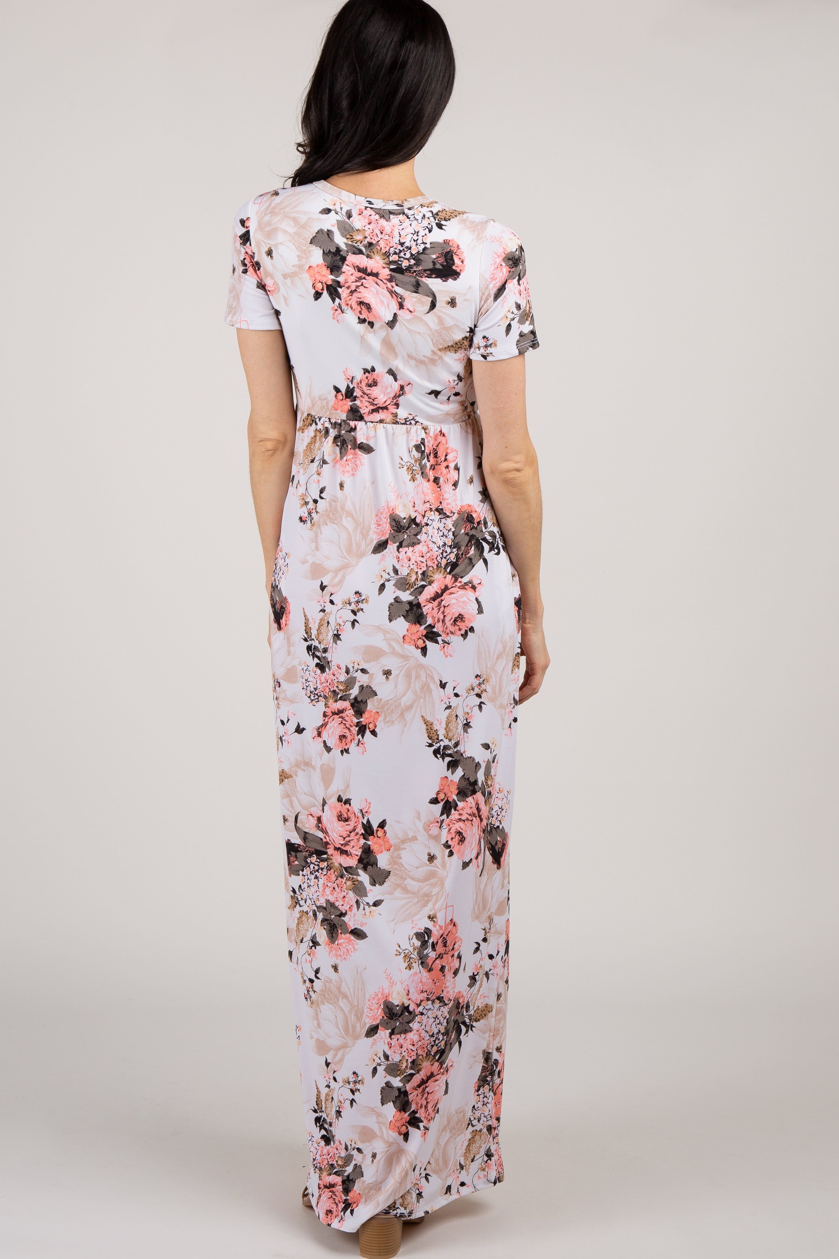 Peach Floral Short Sleeve Maxi Dress sold by Pinkblush product image thumbnail 3