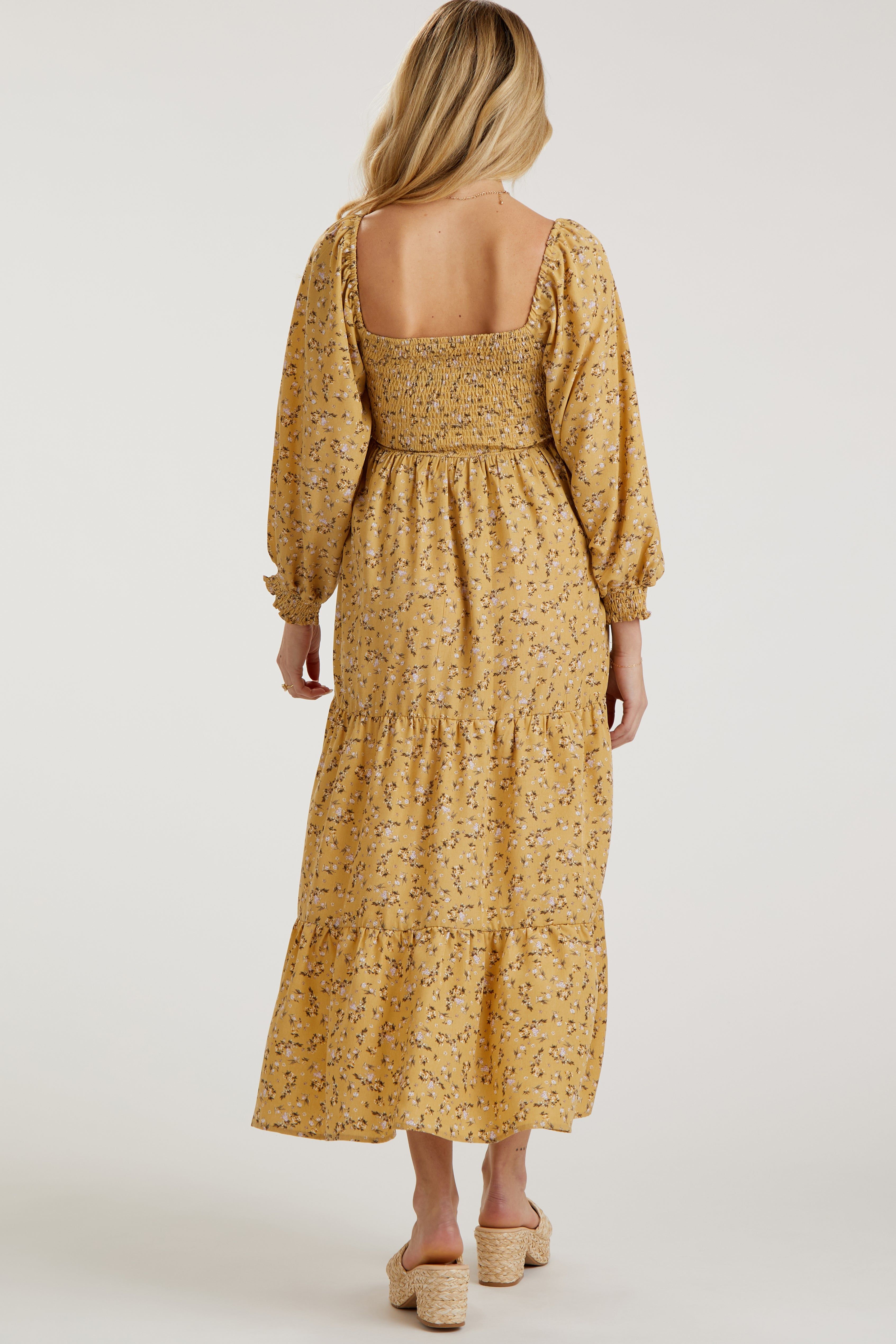 Yellow Floral Smocked Long Sleeve Maternity Maxi Dress sold by Pinkblush product image thumbnail 3