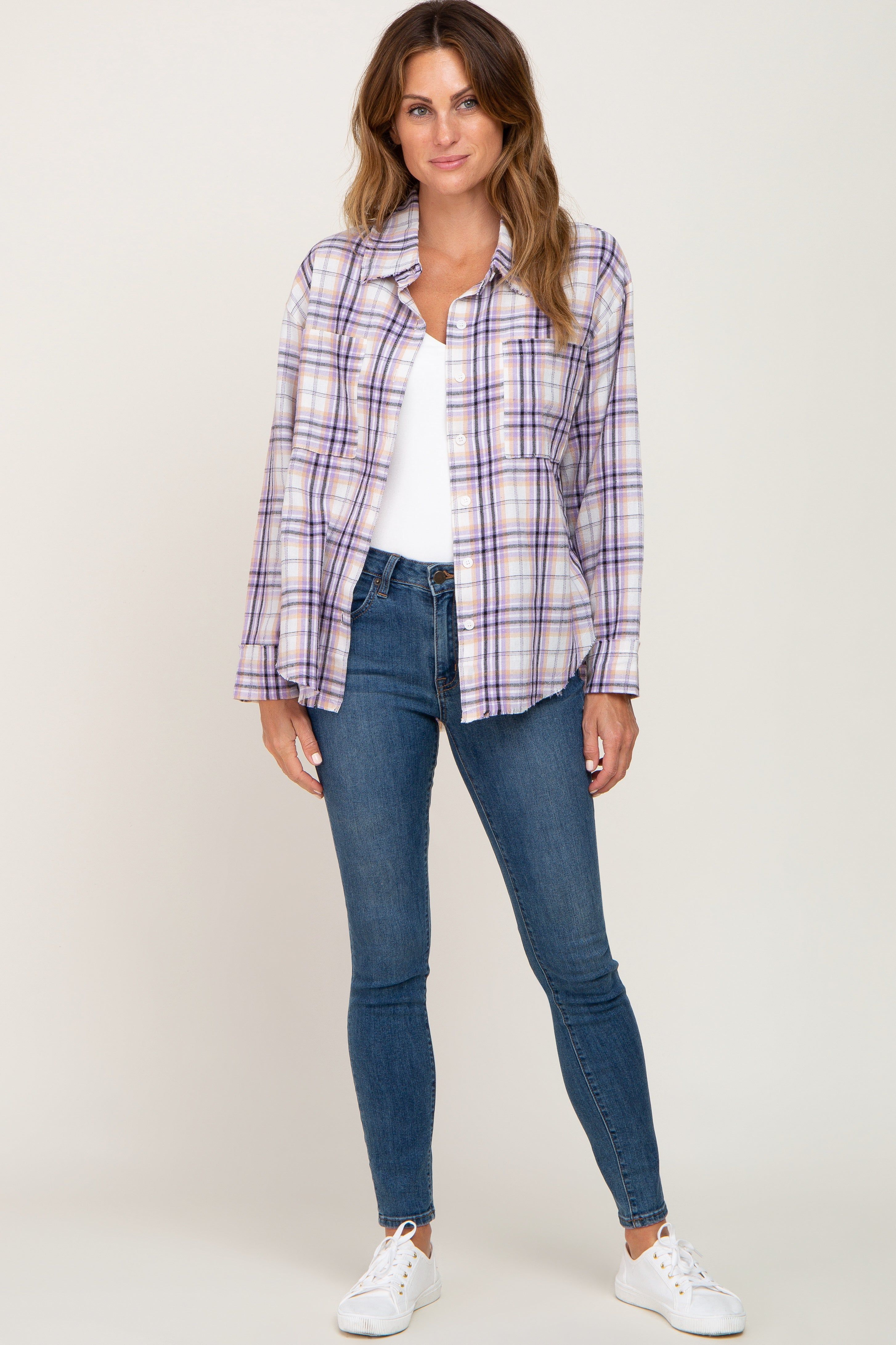 Lavender Plaid Frayed Button Up sold by Pinkblush product image thumbnail 4